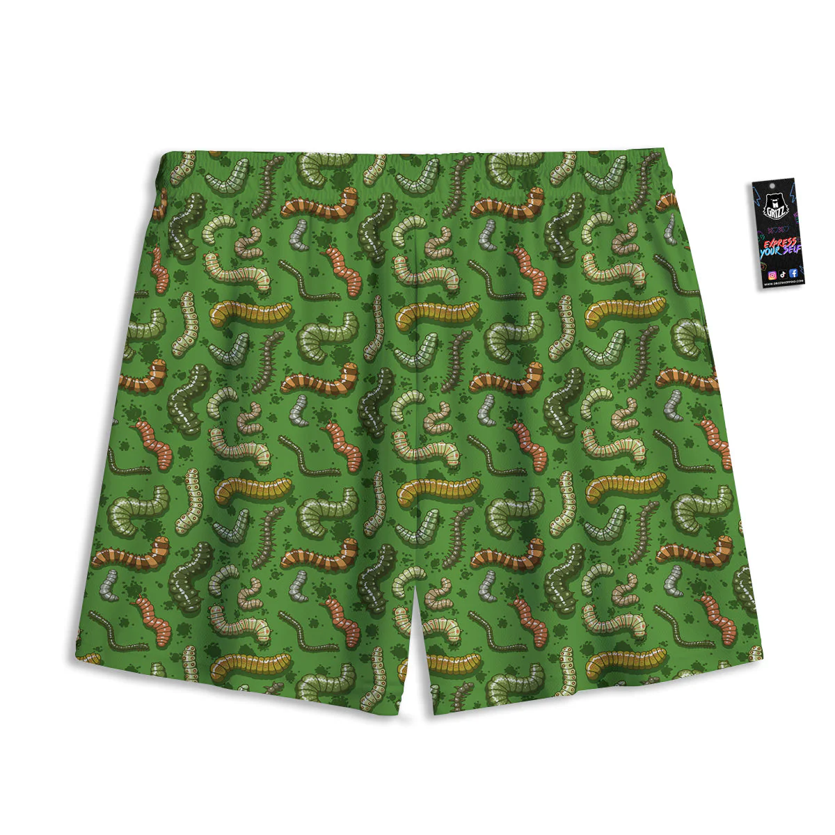 Worm Insect Green Print Pattern Mesh Shorts - Image 2