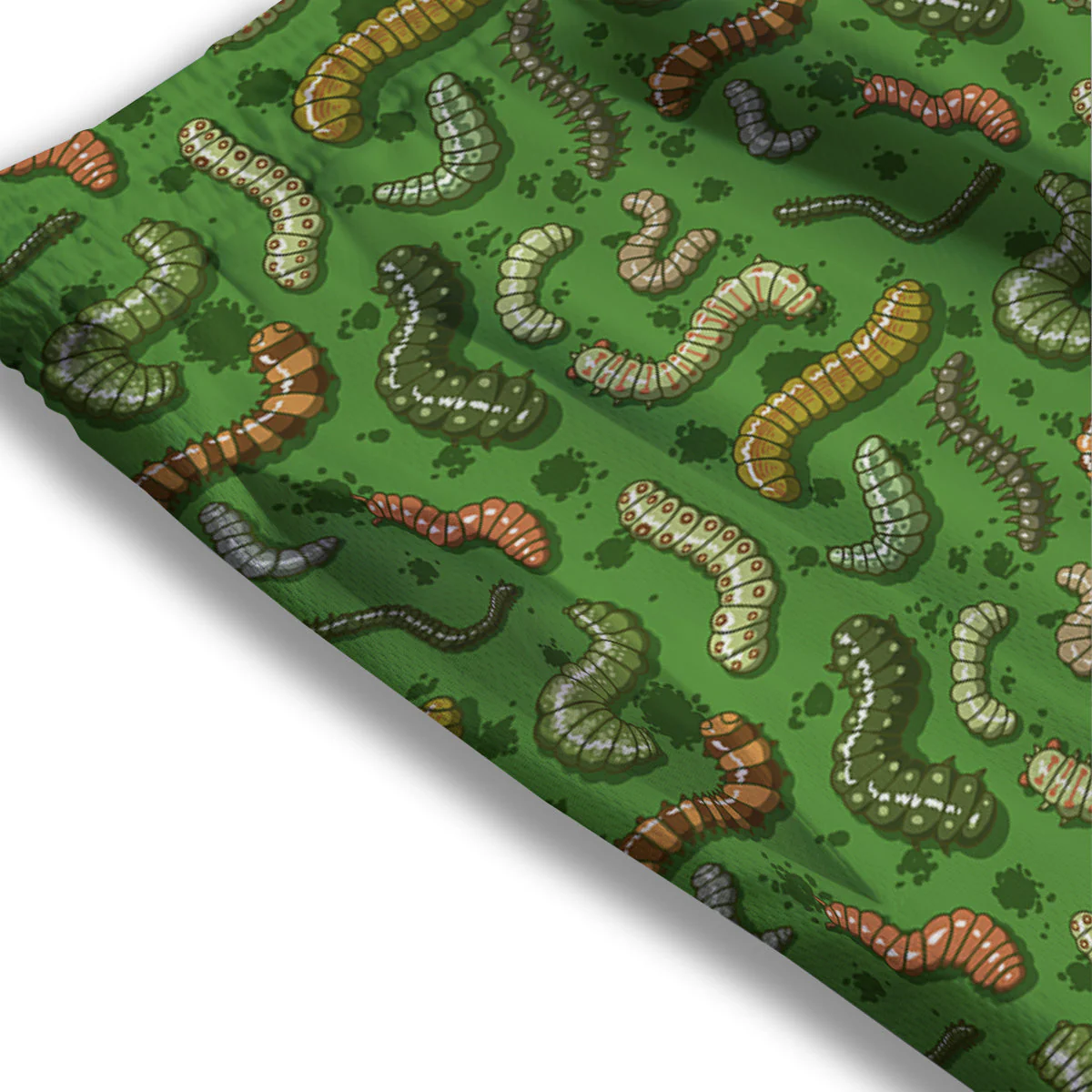 Worm Insect Green Print Pattern Mesh Shorts - Image 3