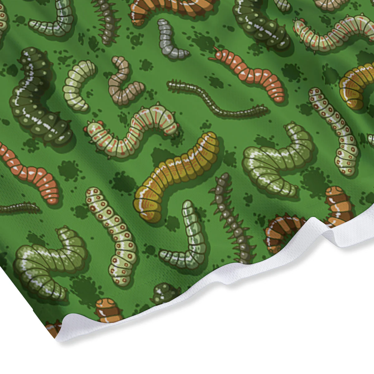 Worm Insect Green Print Pattern Mesh Shorts - Image 4