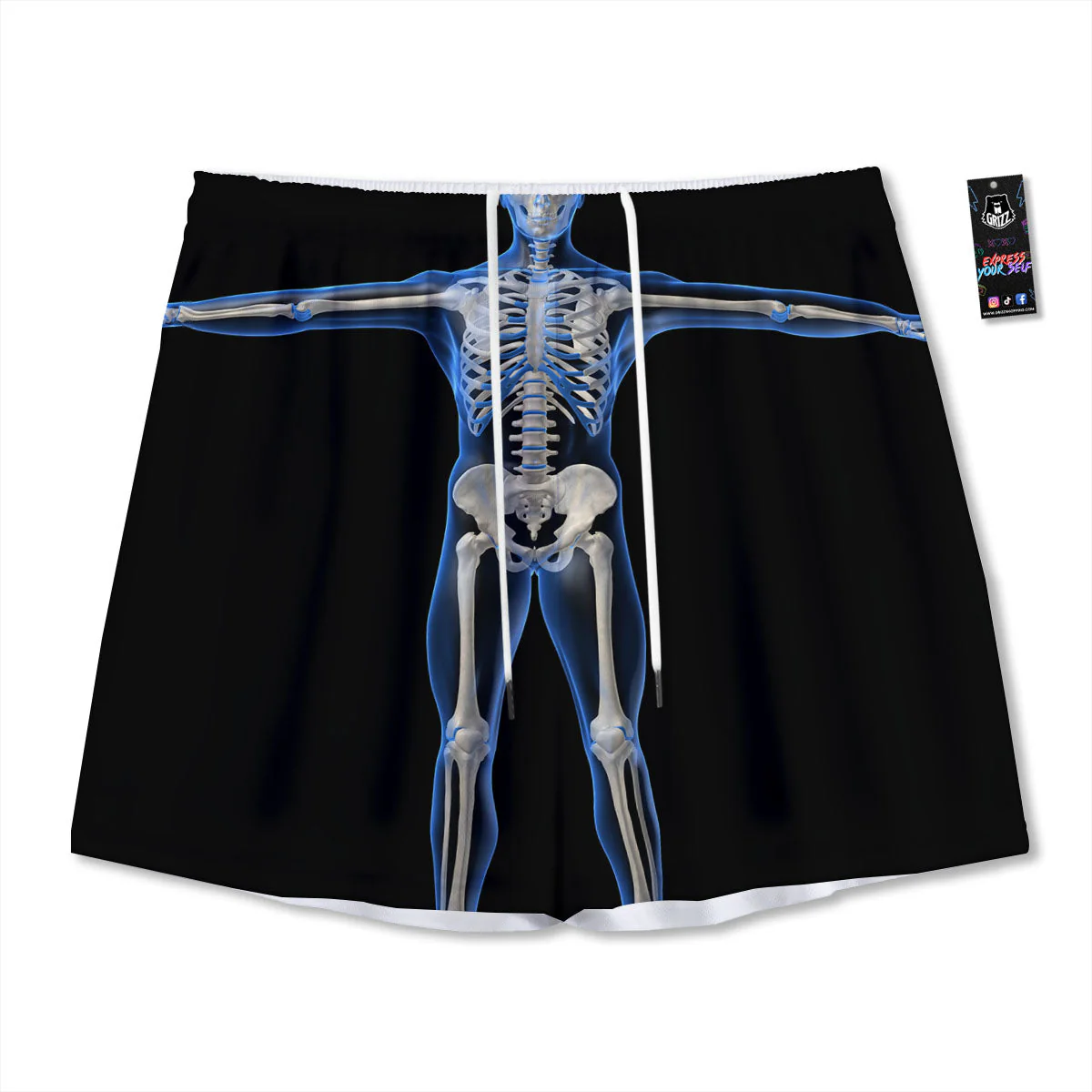 X-Ray Human Skeleton Print Mesh Shorts