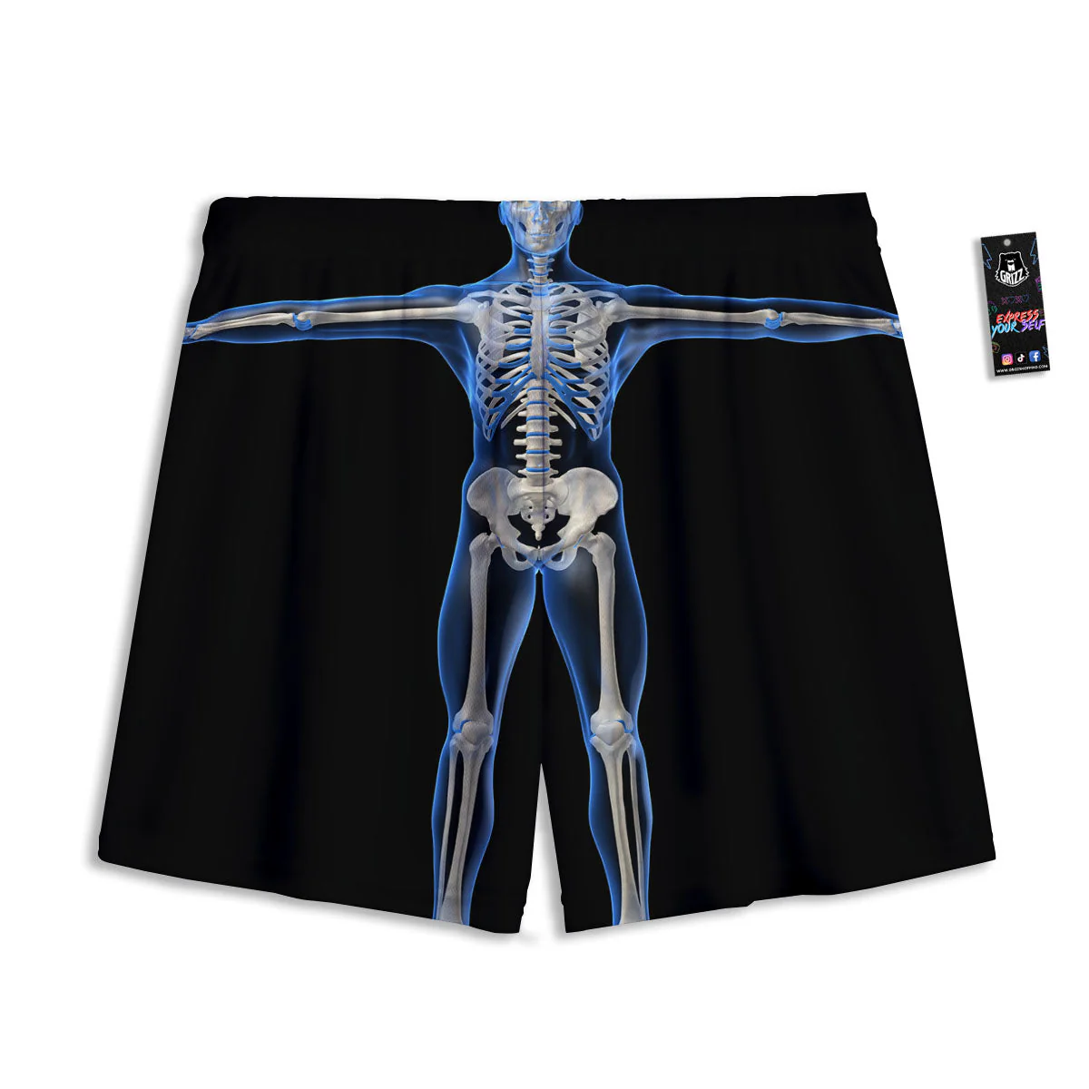 X-Ray Human Skeleton Print Mesh Shorts - Image 2
