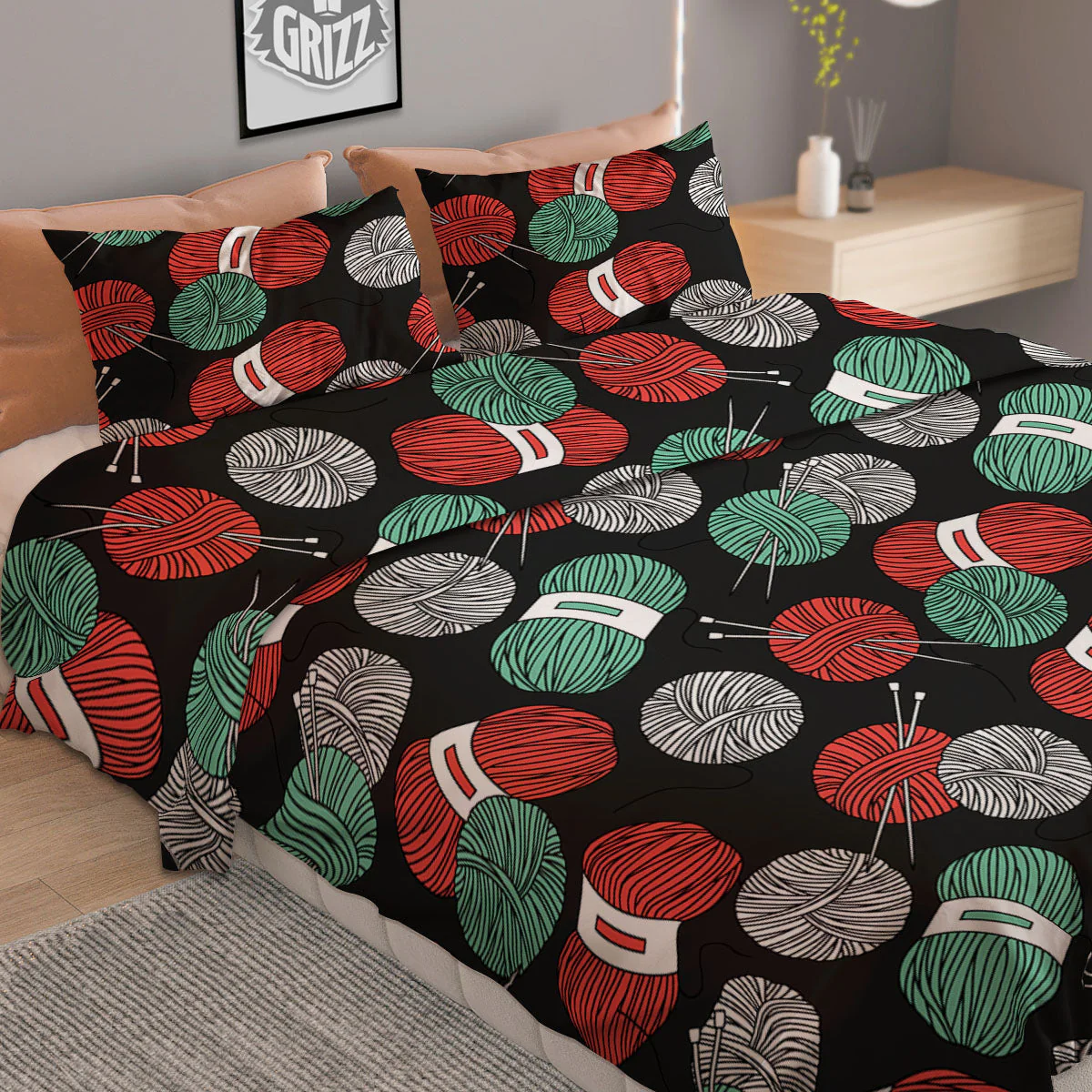 Yarn Knitting Print Pattern Duvet Cover Bedding Set - Image 2