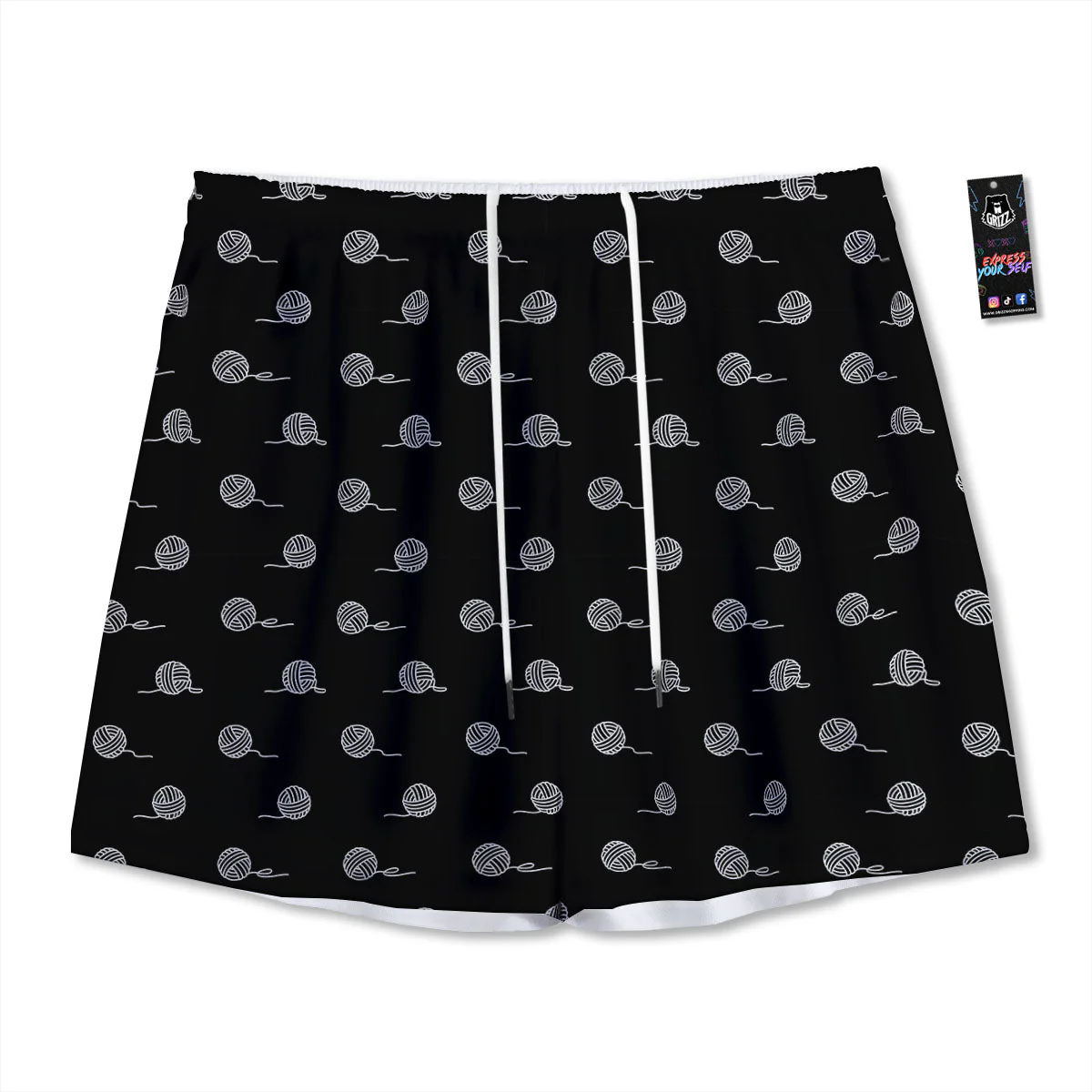 Yarn White And Black Print Pattern Mesh Shorts