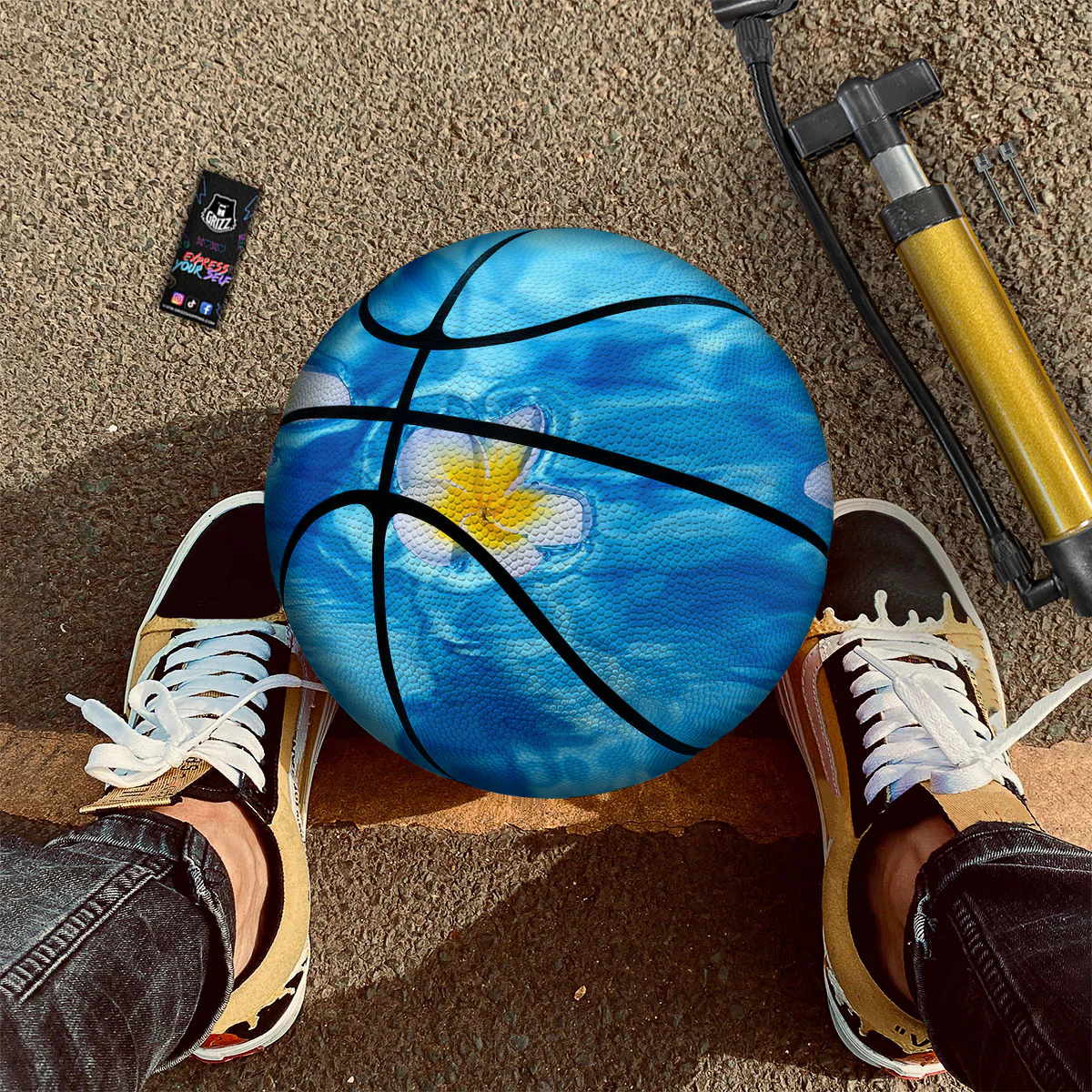 Yellow And White Plumeria In Water Print Basketball - Image 2