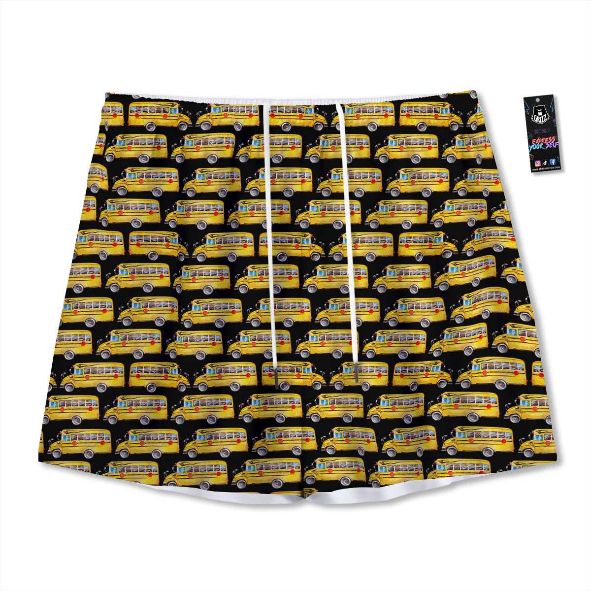 Yellow Bus Print Pattern Mesh Shorts