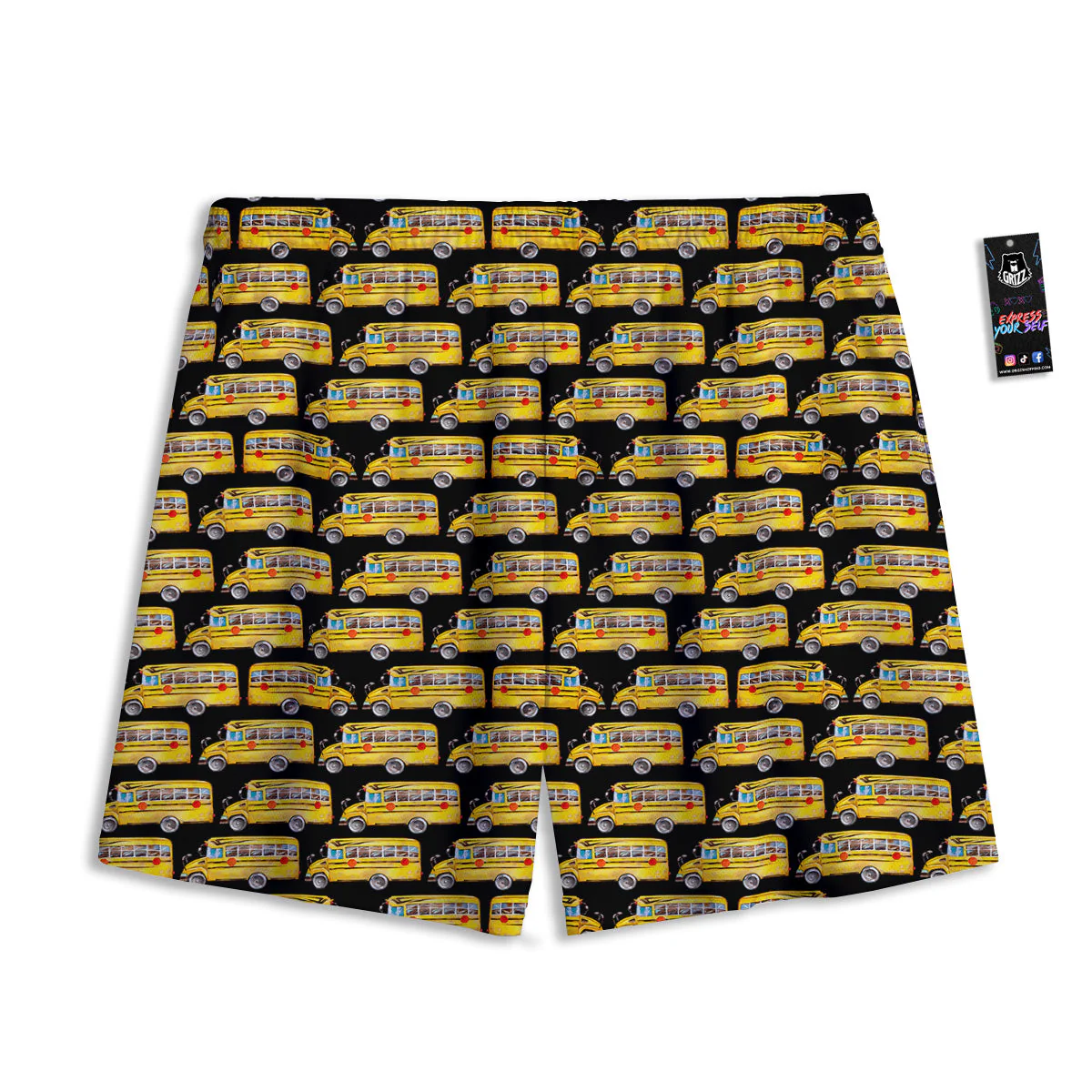 Yellow Bus Print Pattern Mesh Shorts - Image 2