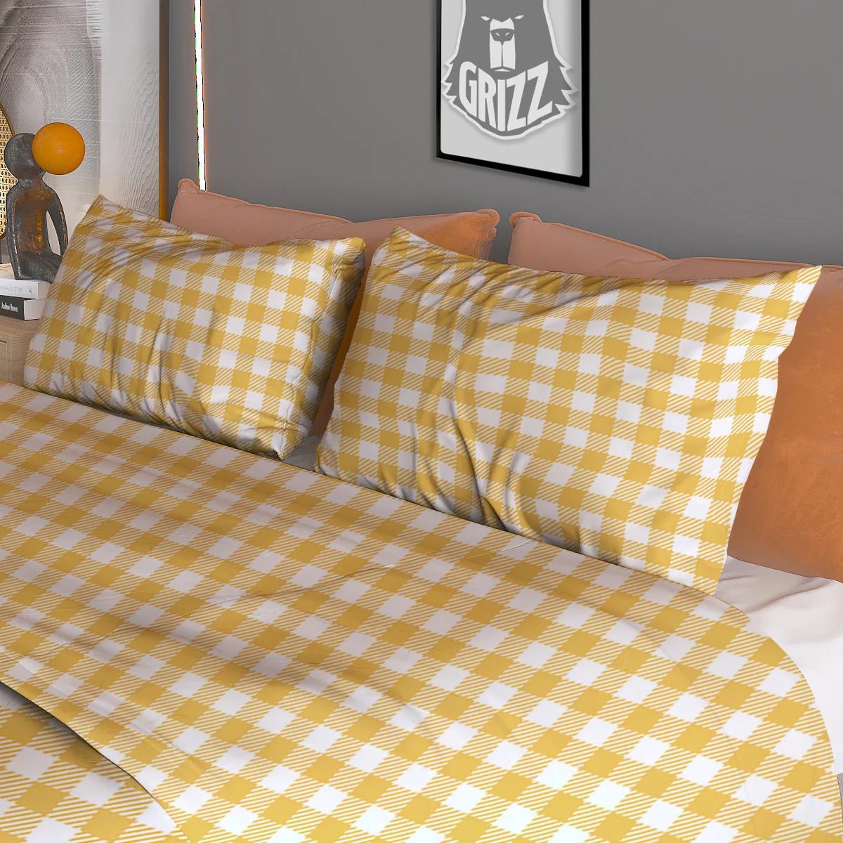 Yellow Canary And White Gingham Print Duvet Cover Bedding Set - Image 3