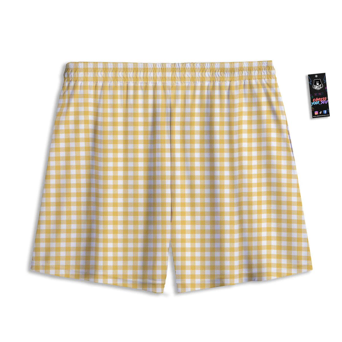 Yellow Canary And White Gingham Print Mesh Shorts - Image 2