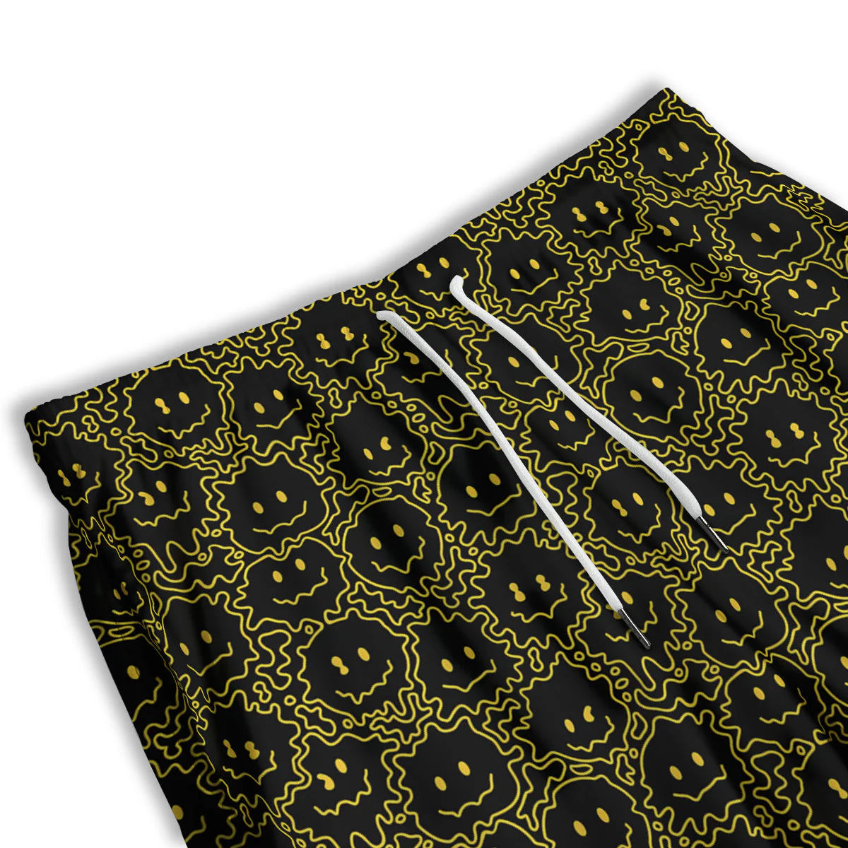 Yellow Crazy Emoji Print Pattern Men's Athletic Shorts - Image 3