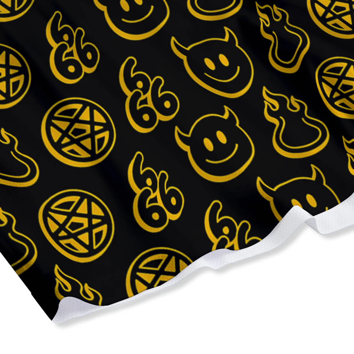 Yellow Demon Smile And Symbol Print Pattern Mesh Shorts - Image 4