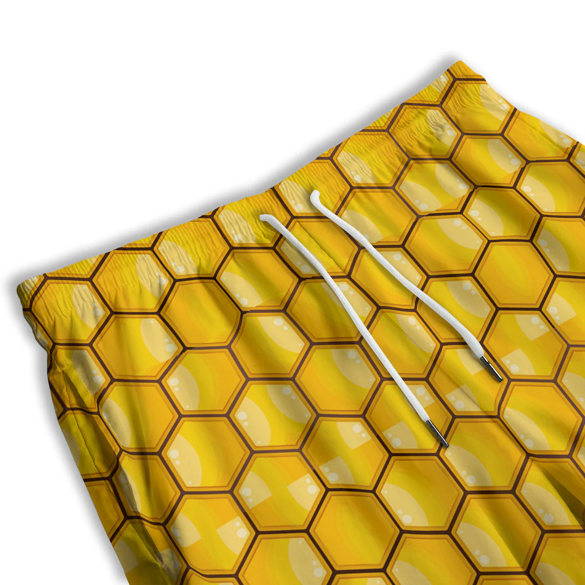 Yellow Honeycomb Print Pattern Men's Athletic Shorts - Image 3