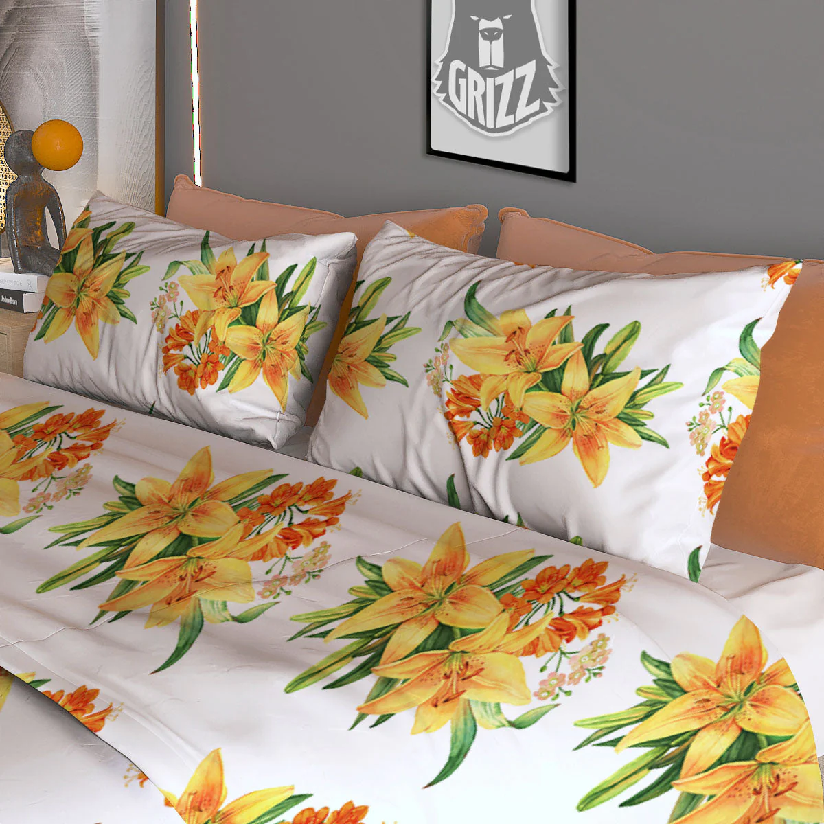 Yellow Lily Watercolor Print Pattern Duvet Cover Bedding Set - Image 3