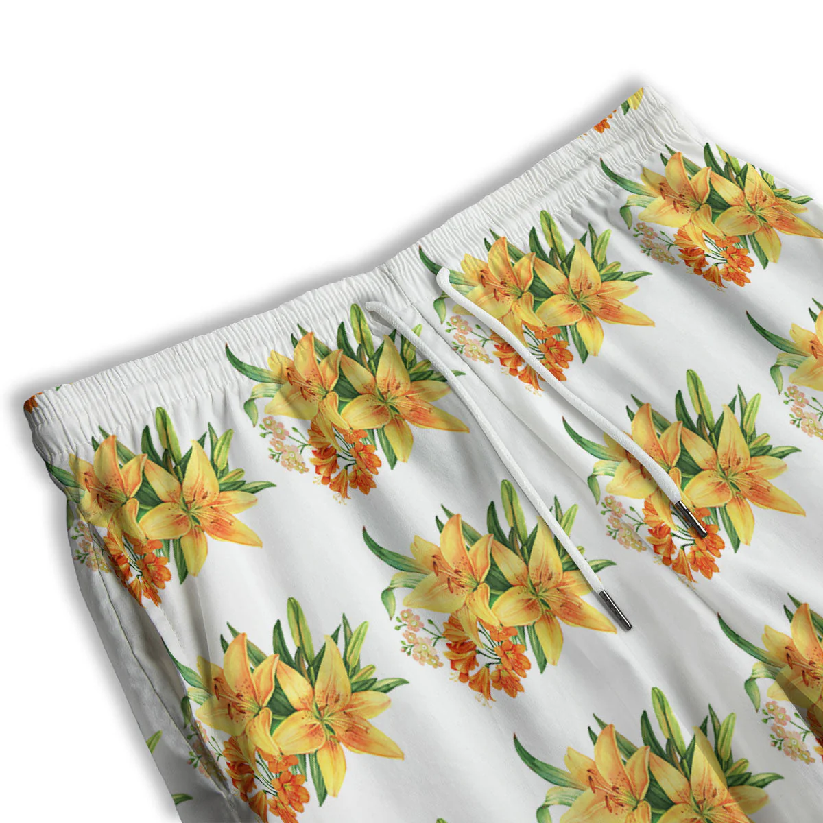 Yellow Lily Watercolor Print Pattern Men's Athletic Shorts - Image 3