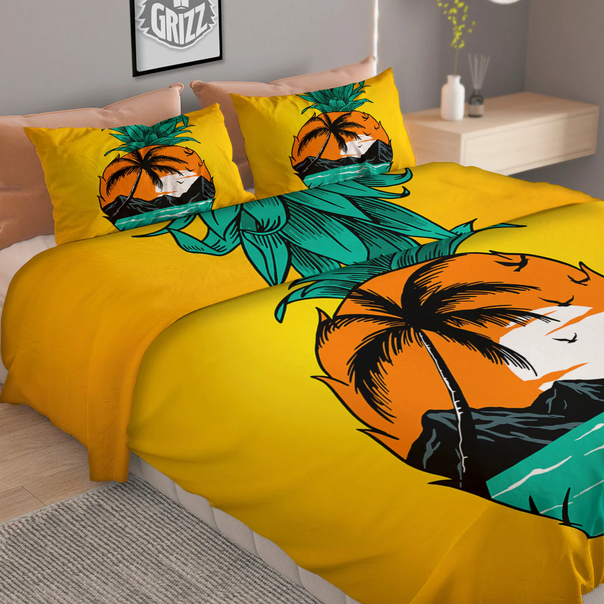 Yellow Pineapple Aloha Tropical Island Print Duvet Cover Bedding Set - Image 2