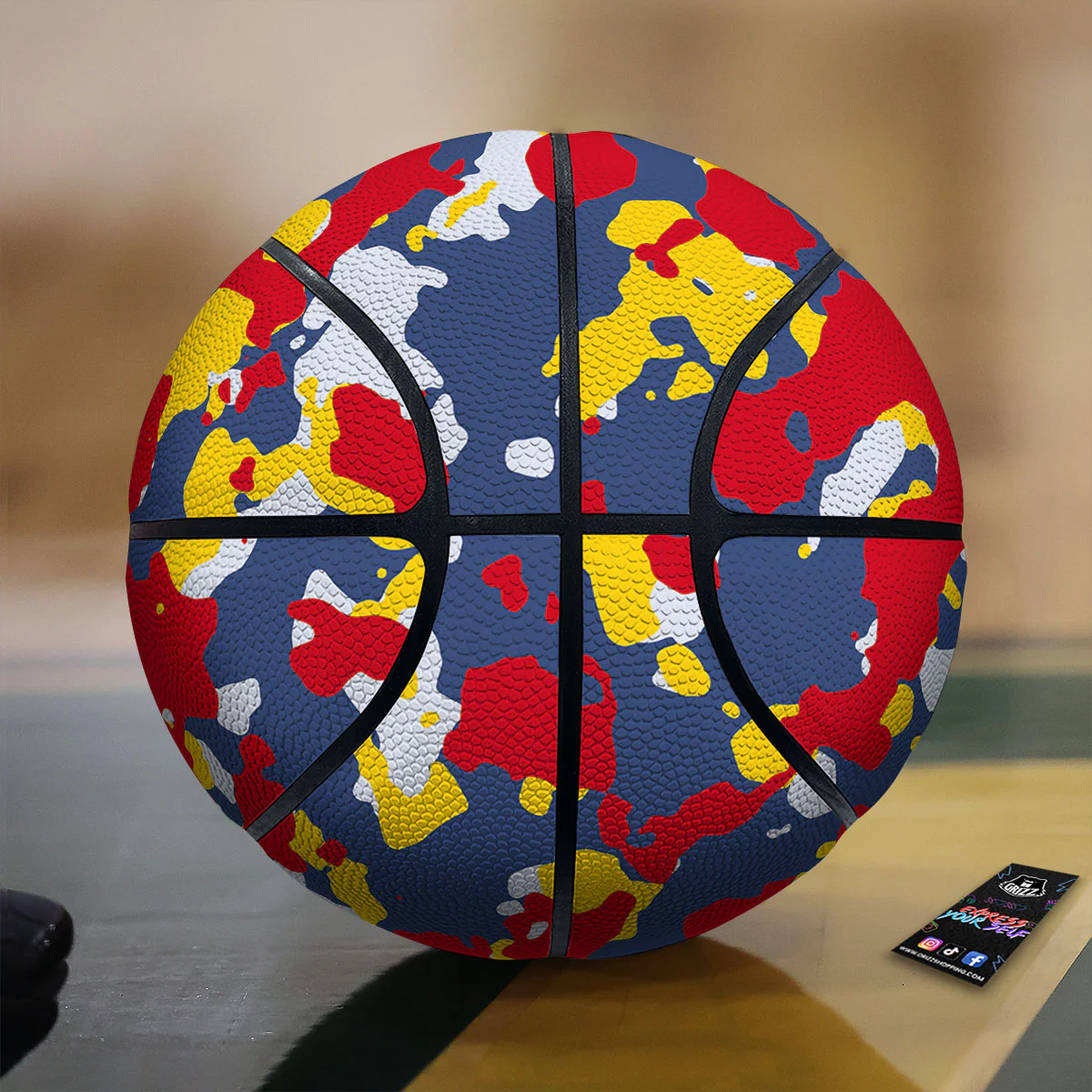 Yellow Red And Blue Camouflage Print Basketball