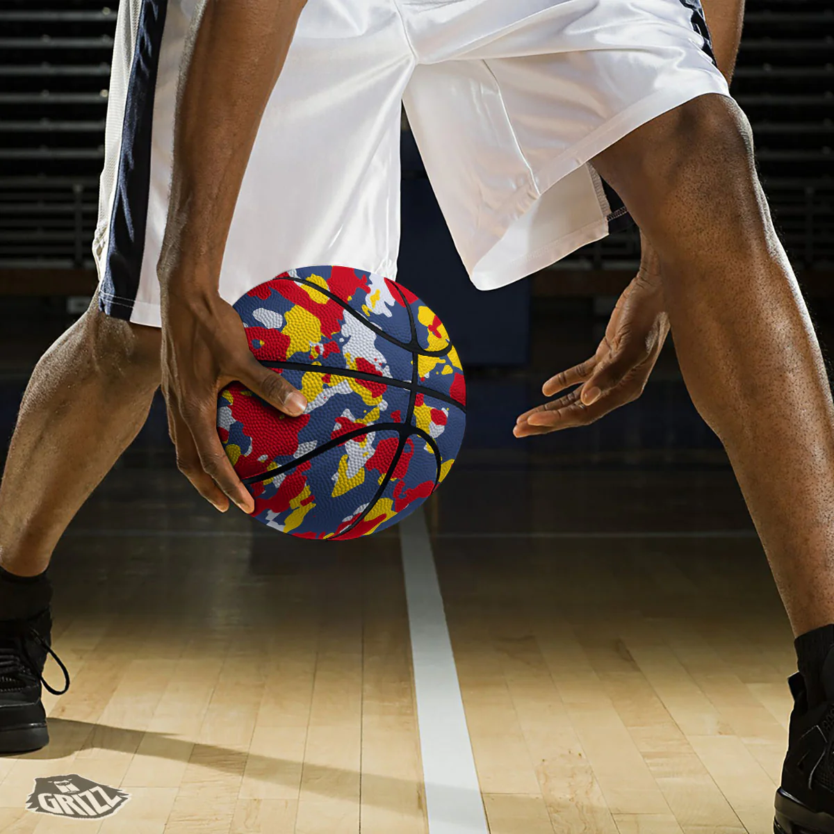 Yellow Red And Blue Camouflage Print Basketball - Image 3