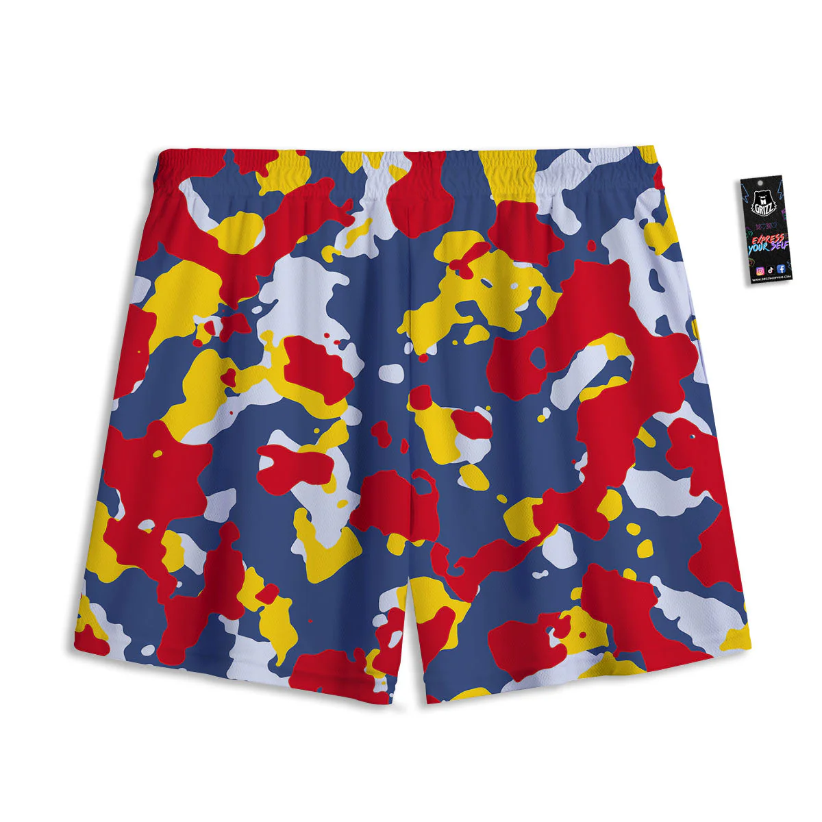Yellow Red And Blue Camouflage Print Mesh Shorts - Image 2