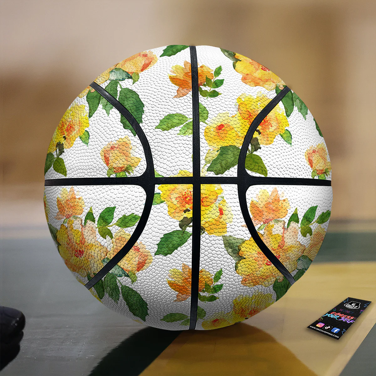 Yellow Rose Watercolor Print Pattern Basketball
