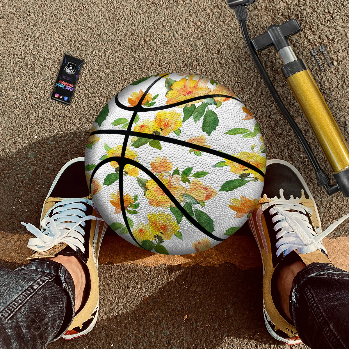Yellow Rose Watercolor Print Pattern Basketball - Image 2