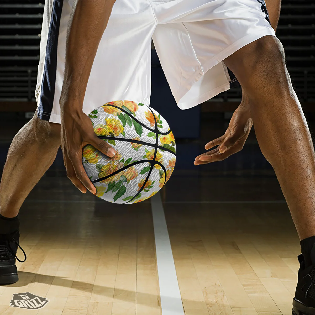 Yellow Rose Watercolor Print Pattern Basketball - Image 3