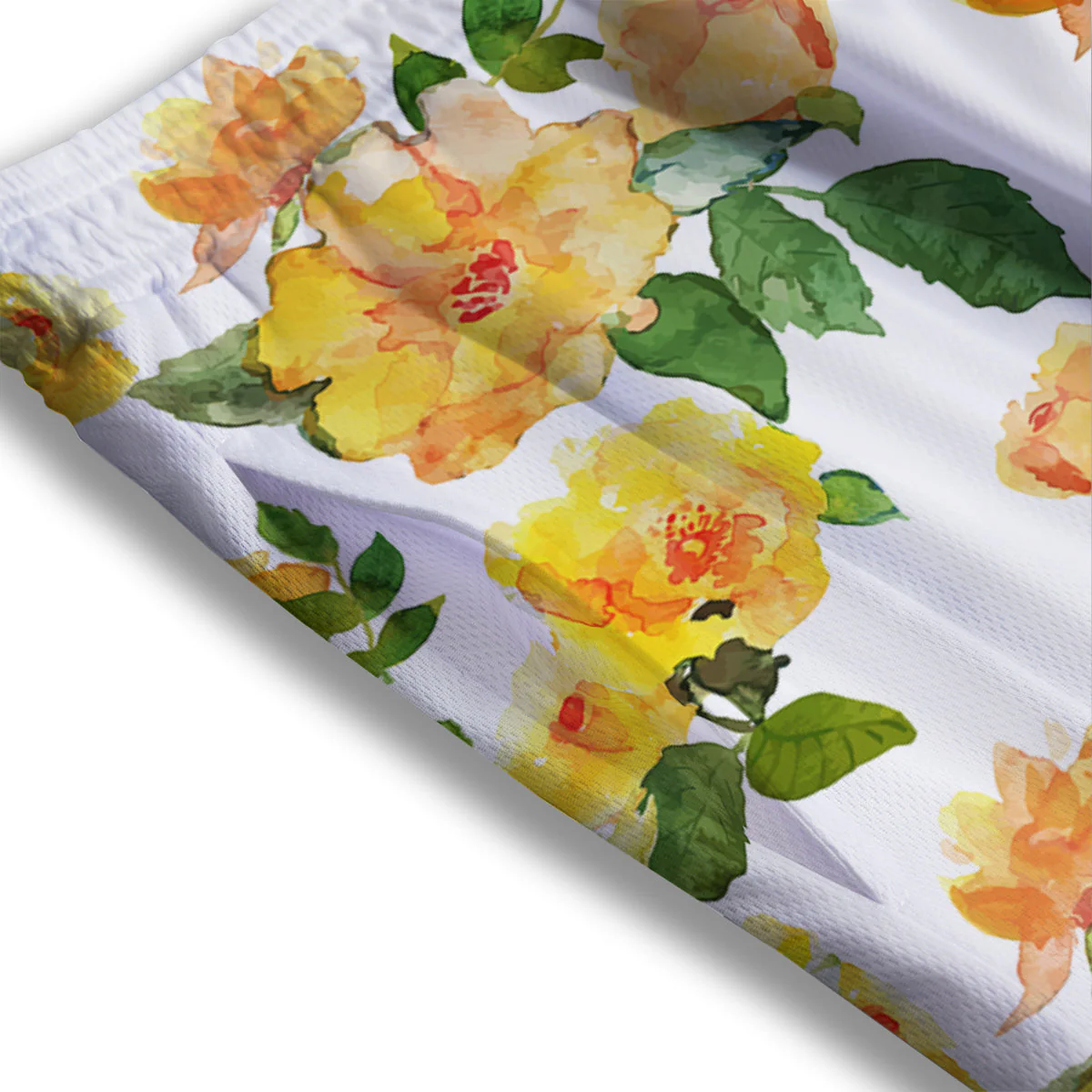 Yellow Rose Watercolor Print Pattern Mesh Shorts - Image 3