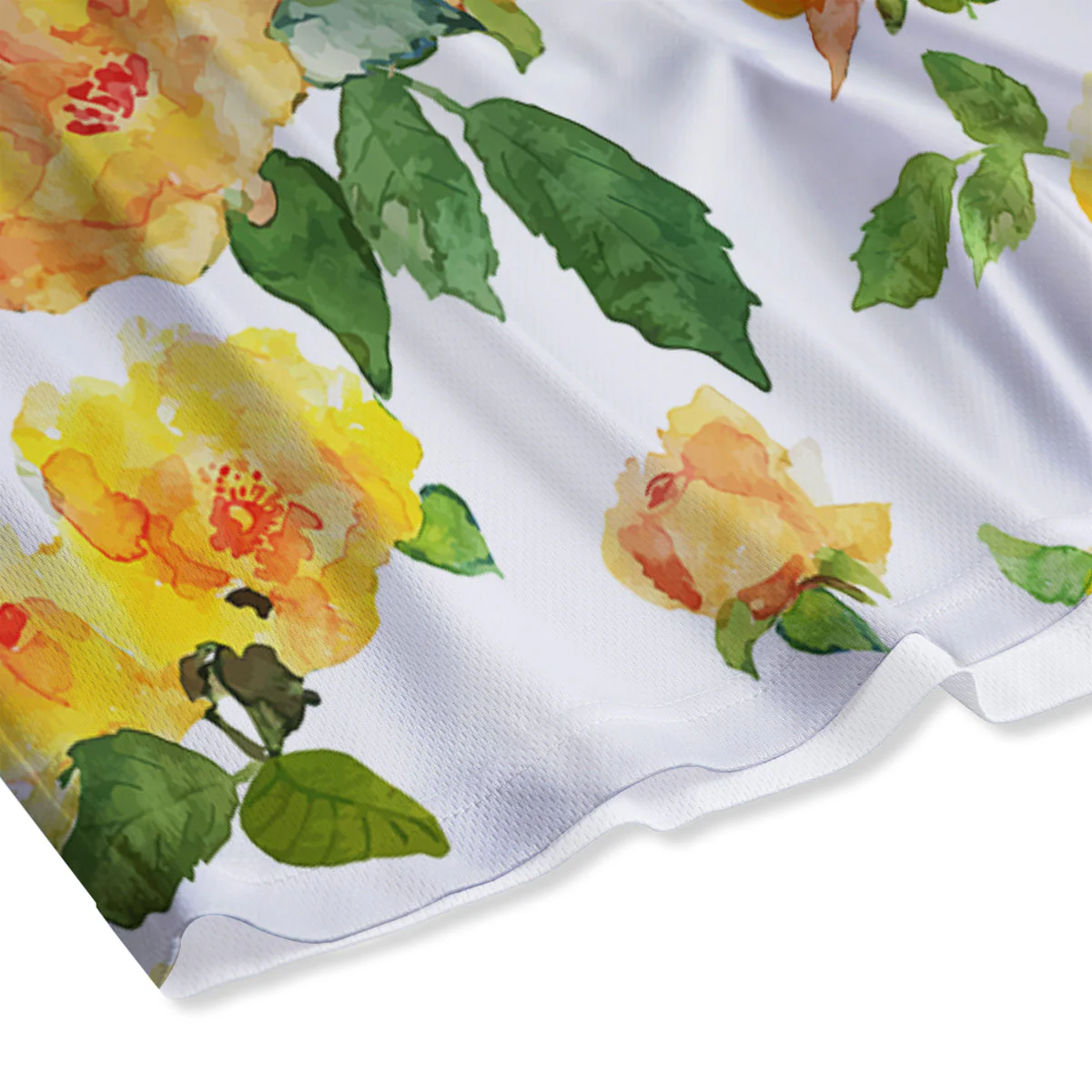 Yellow Rose Watercolor Print Pattern Mesh Shorts - Image 4