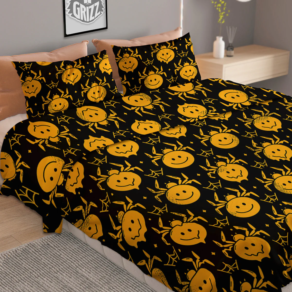 Yellow Spider Psychedelic Melt Print Pattern Duvet Cover Bedding Set - Image 2