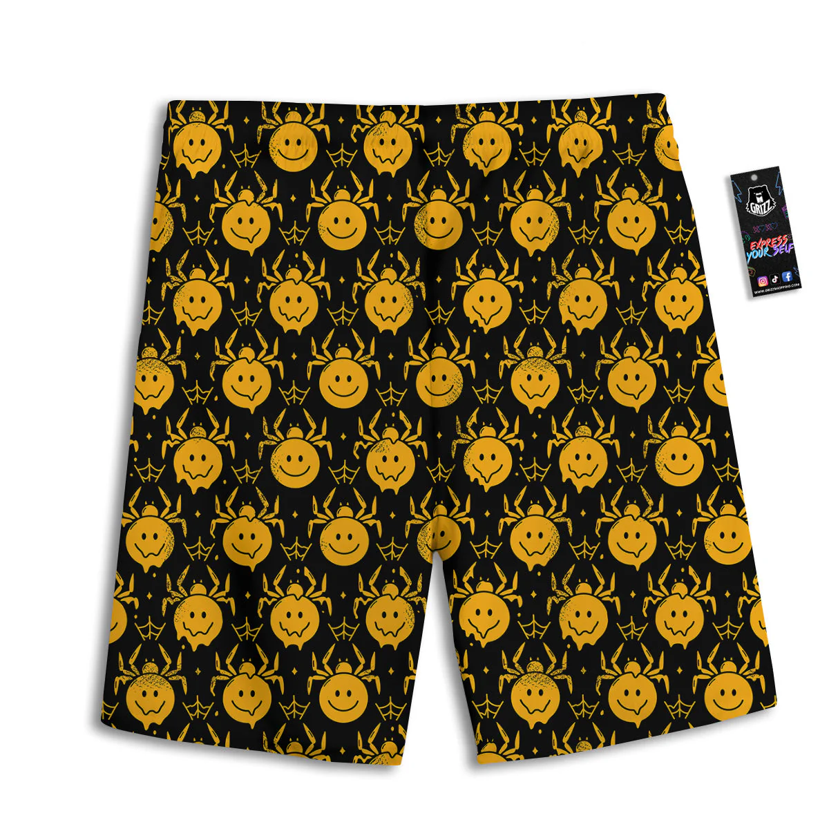 Yellow Spider Psychedelic Melt Print Pattern Men's Athletic Shorts - Image 2
