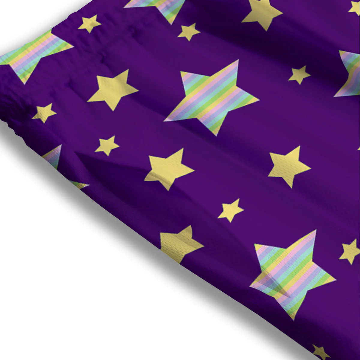 Yellow Stars Purple Print Pattern Mesh Shorts - Image 3