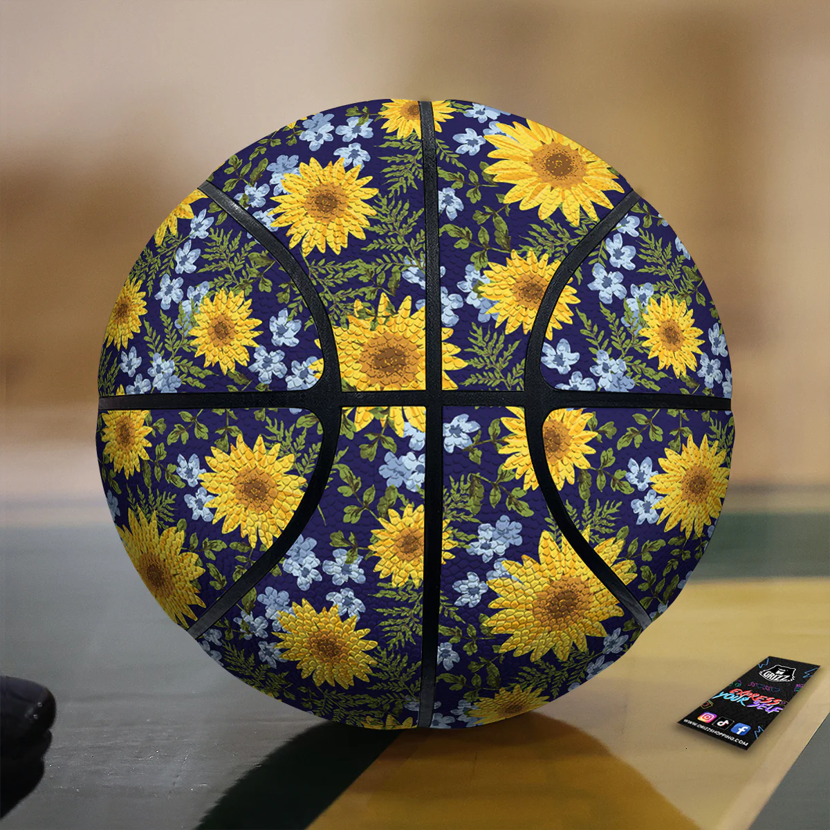 Yellow Sunflower Floral Print  Basketball