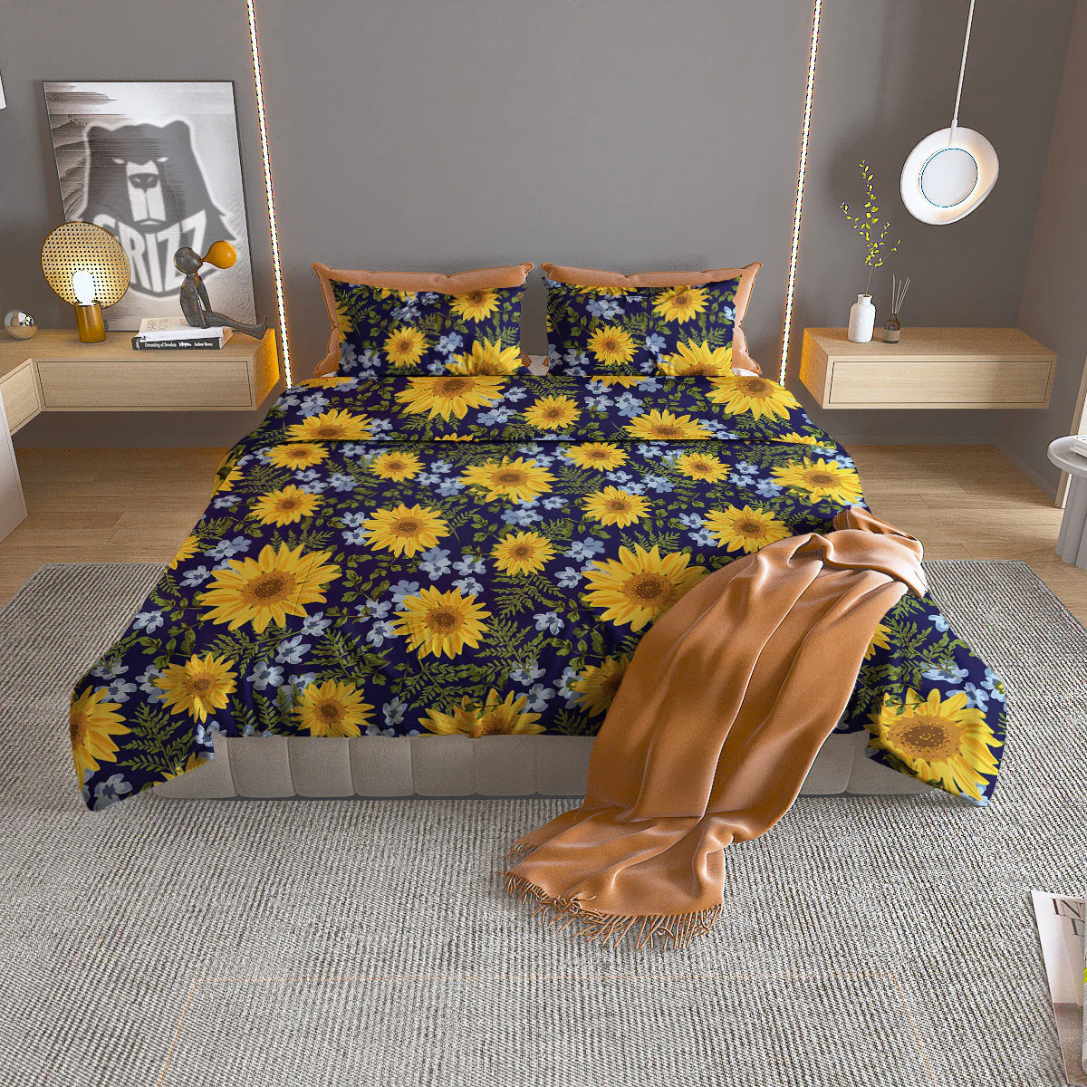 Yellow Sunflower Floral Print Duvet Cover Bedding Set