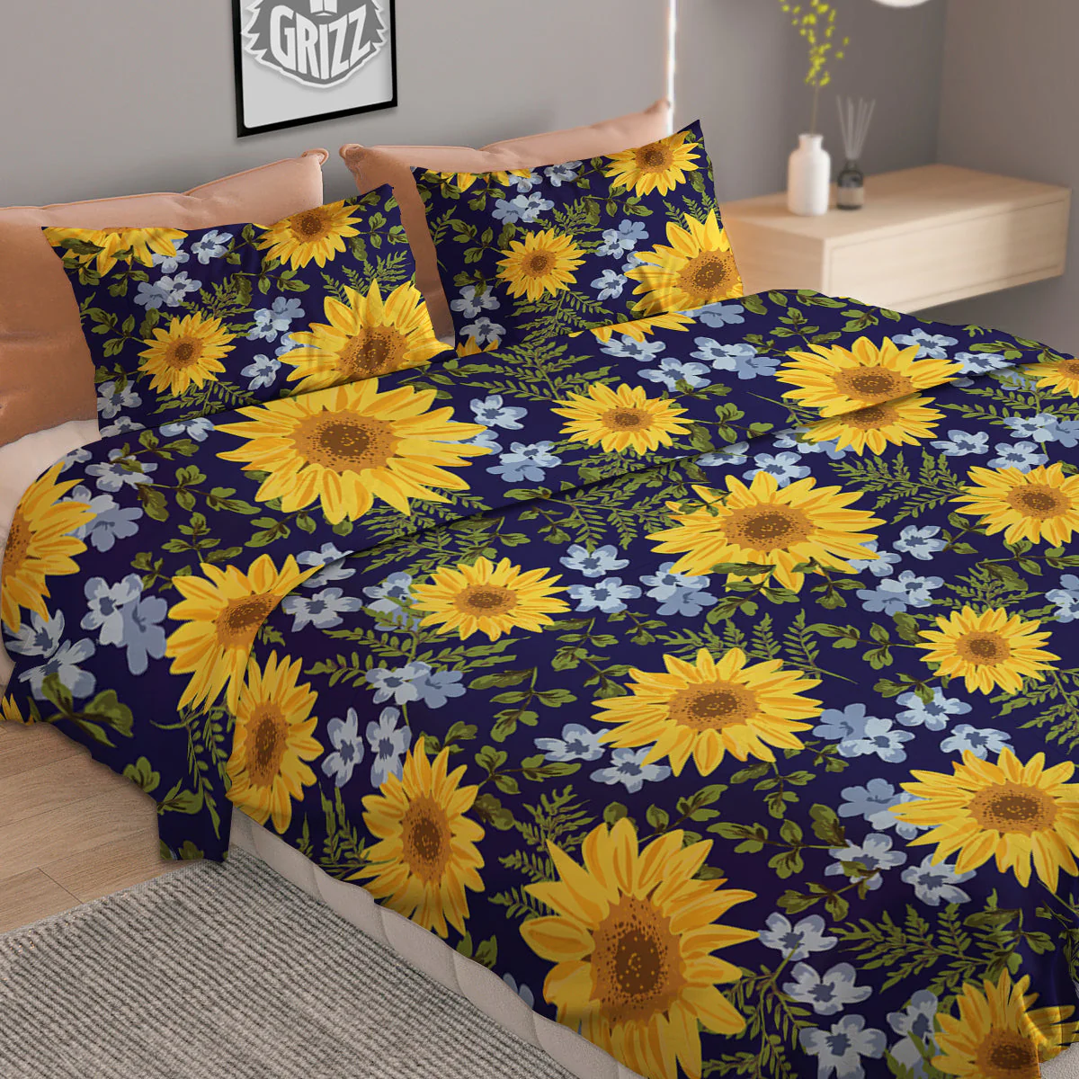 Yellow Sunflower Floral Print Duvet Cover Bedding Set - Image 2