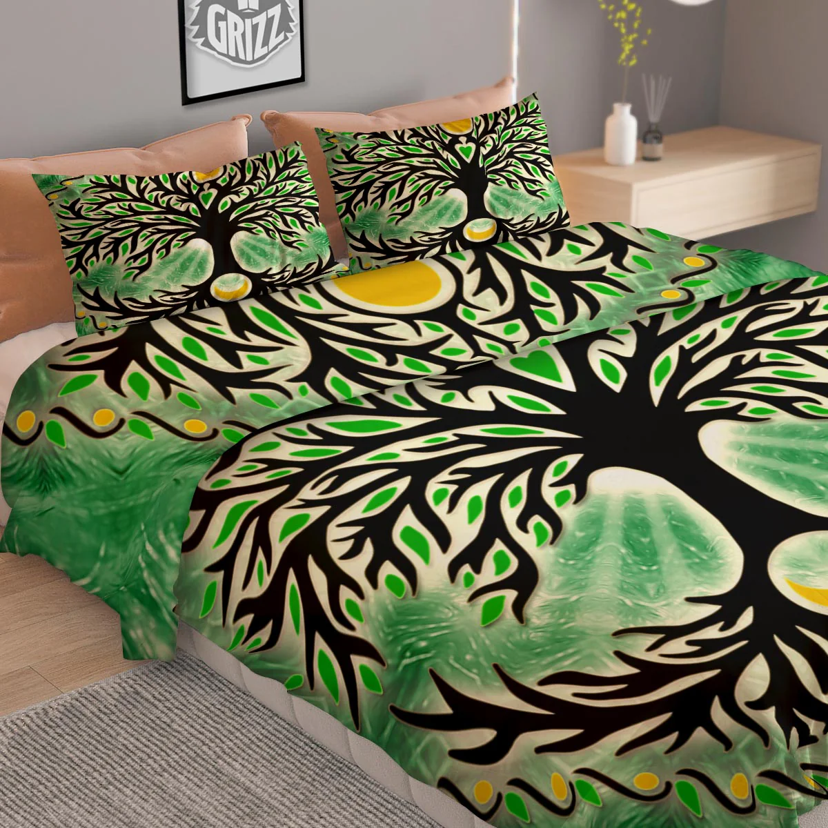 Yggdrasil Moon And Sun Print Duvet Cover Bedding Set - Image 2