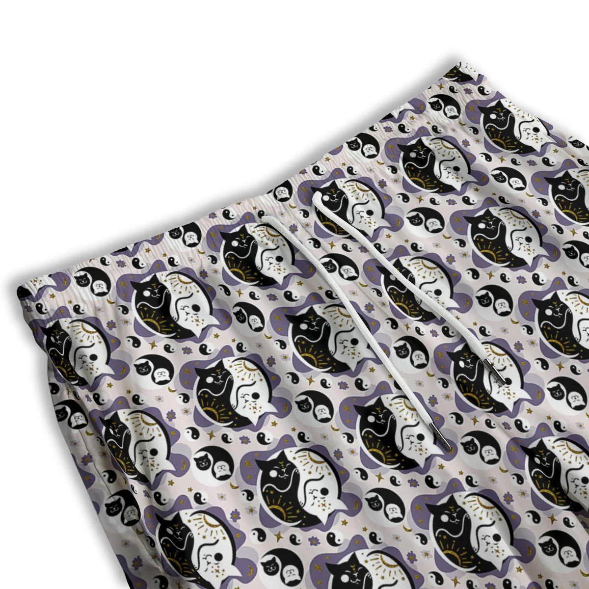 Yin Yang Black And White Cat Sleep Print Pattern Men's Athletic Shorts - Image 3
