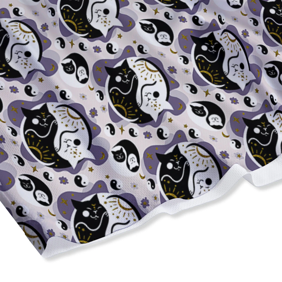 Yin Yang Black And White Cat Sleep Print Pattern Mesh Shorts - Image 4