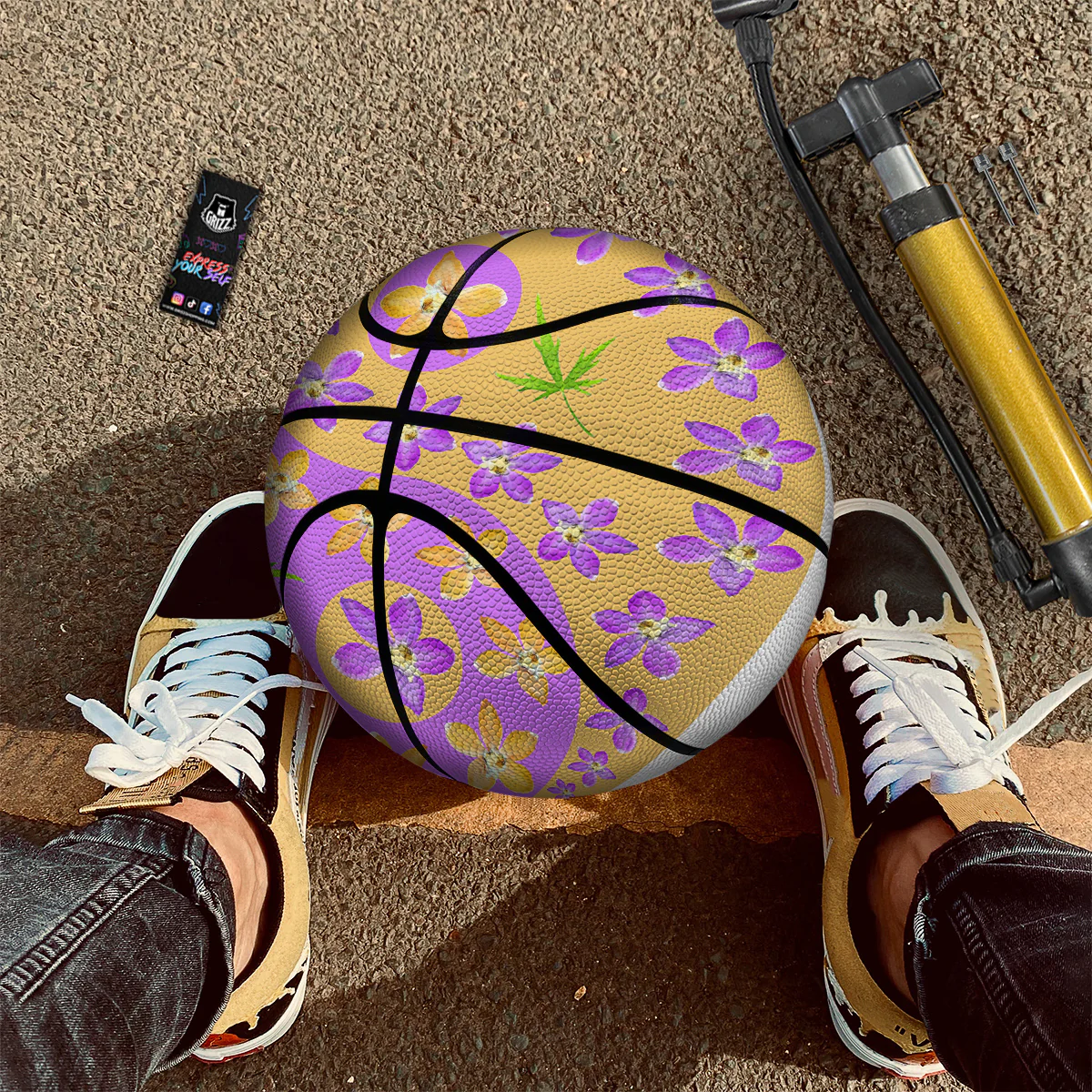 Yin Yang Colorful Flowers Print Basketball - Image 2