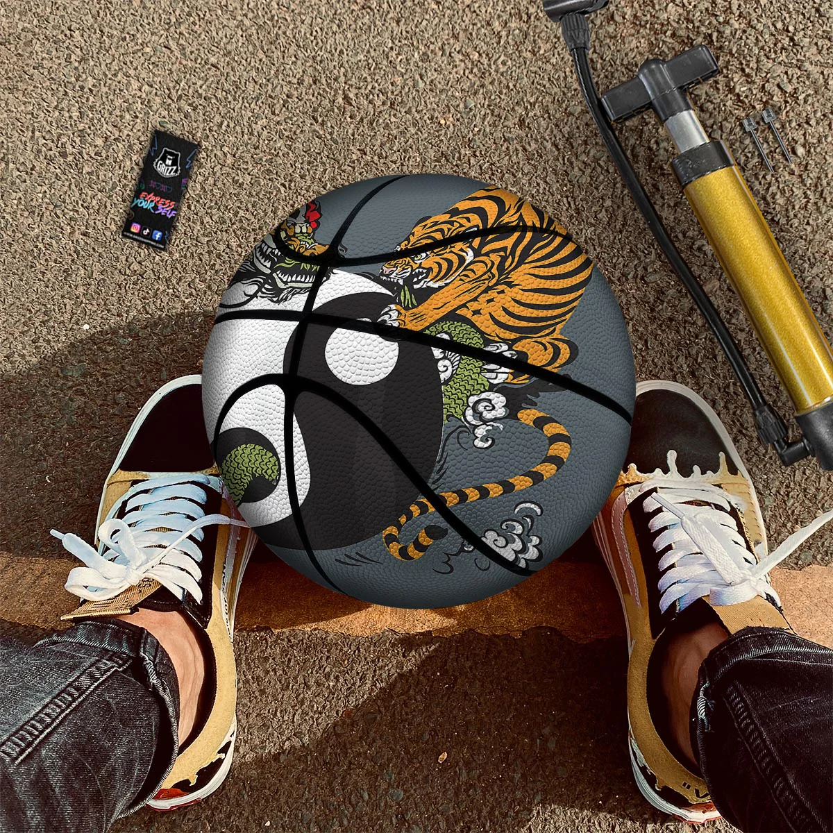 Yin Yang Dragon And Tiger Print Basketball - Image 2