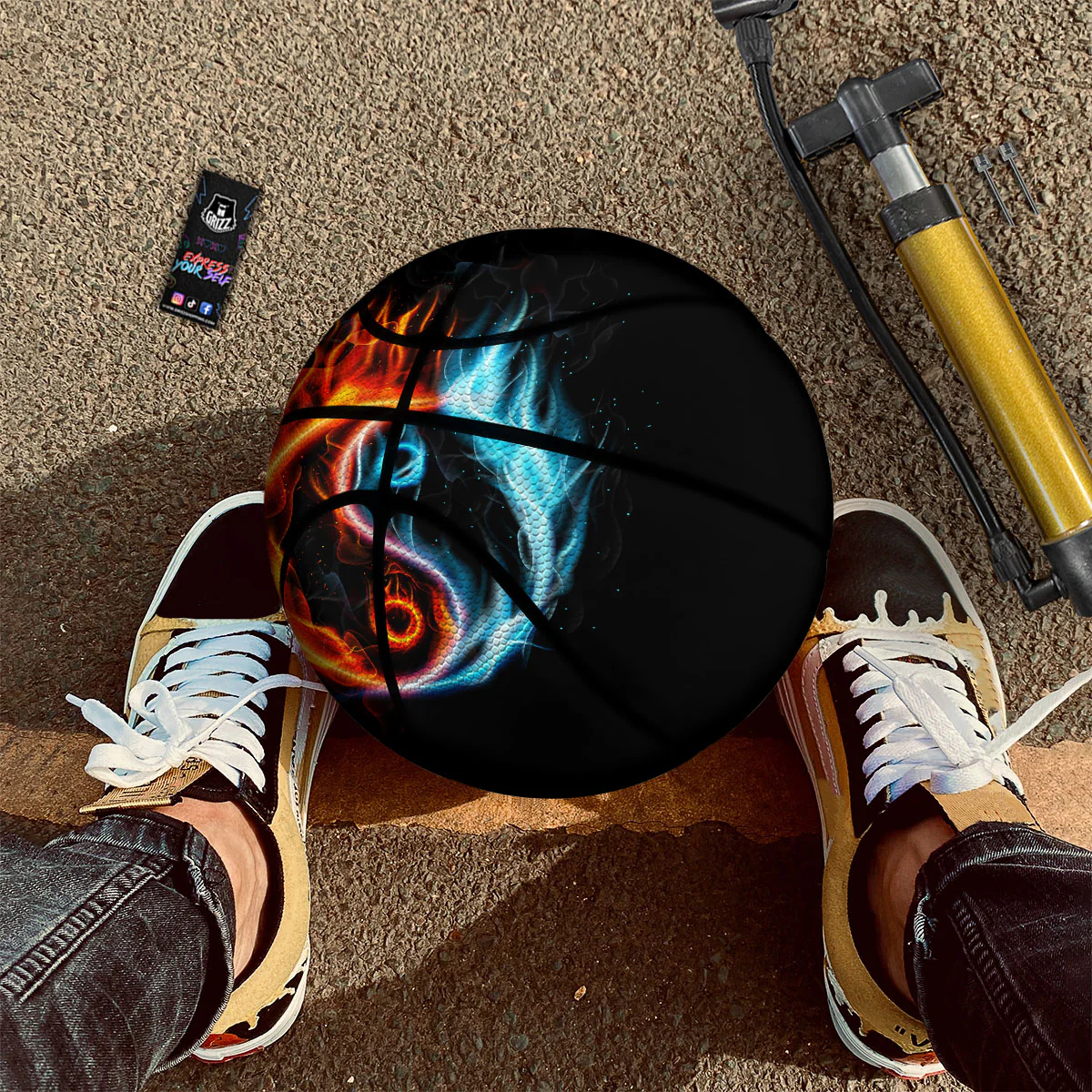 Yin Yang Flaming Print Basketball - Image 2