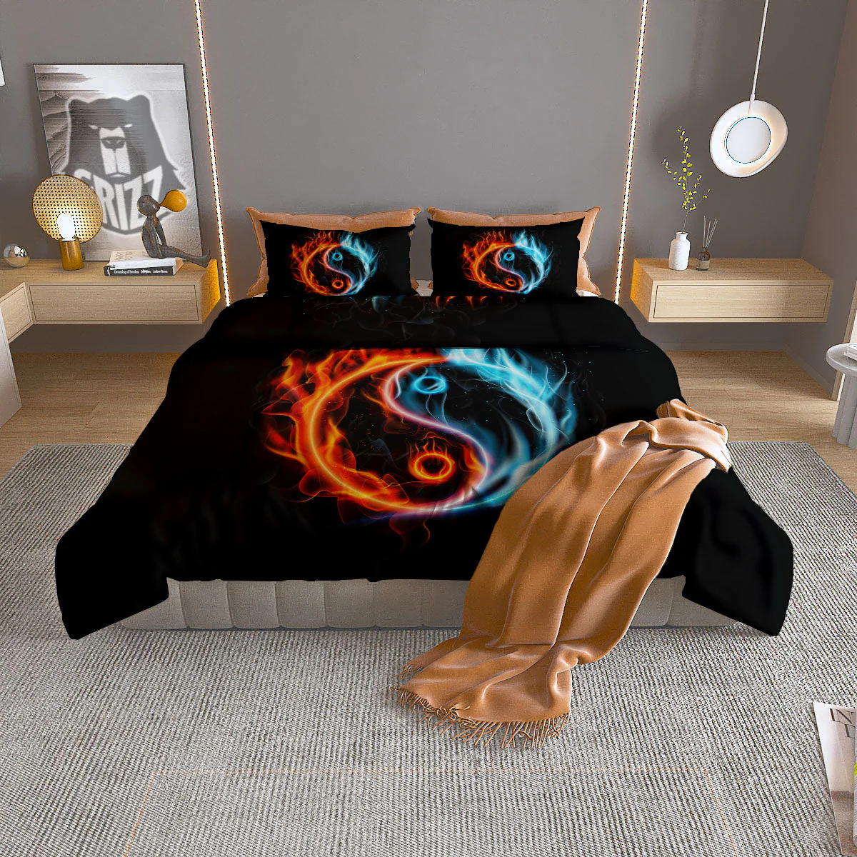 Yin Yang Flaming Print Duvet Cover Bedding Set