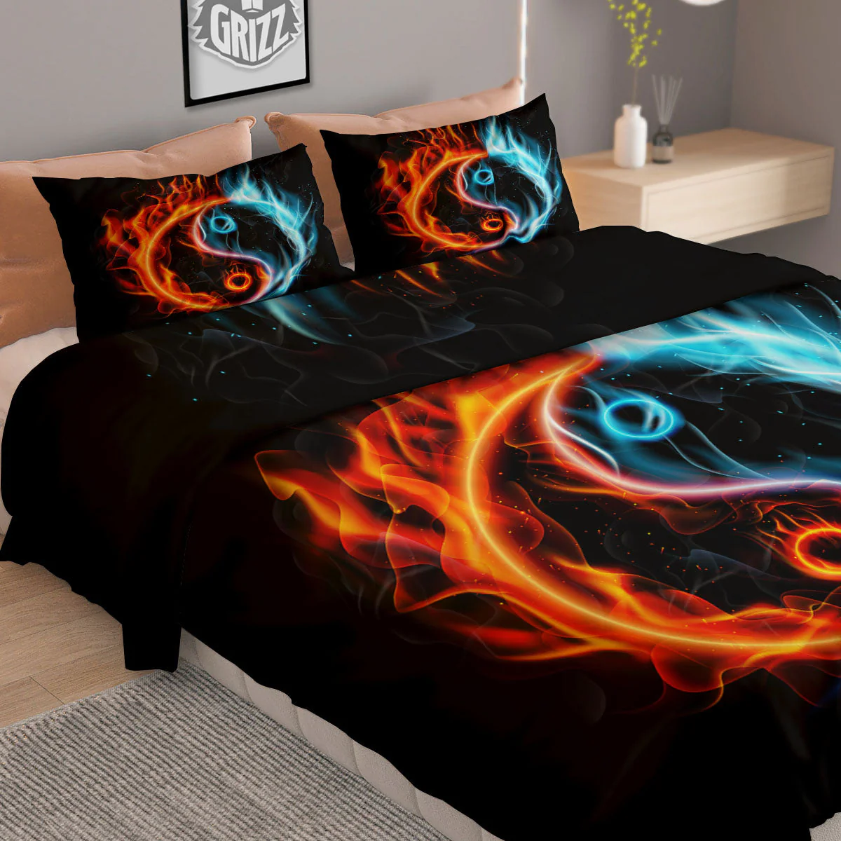 Yin Yang Flaming Print Duvet Cover Bedding Set - Image 2