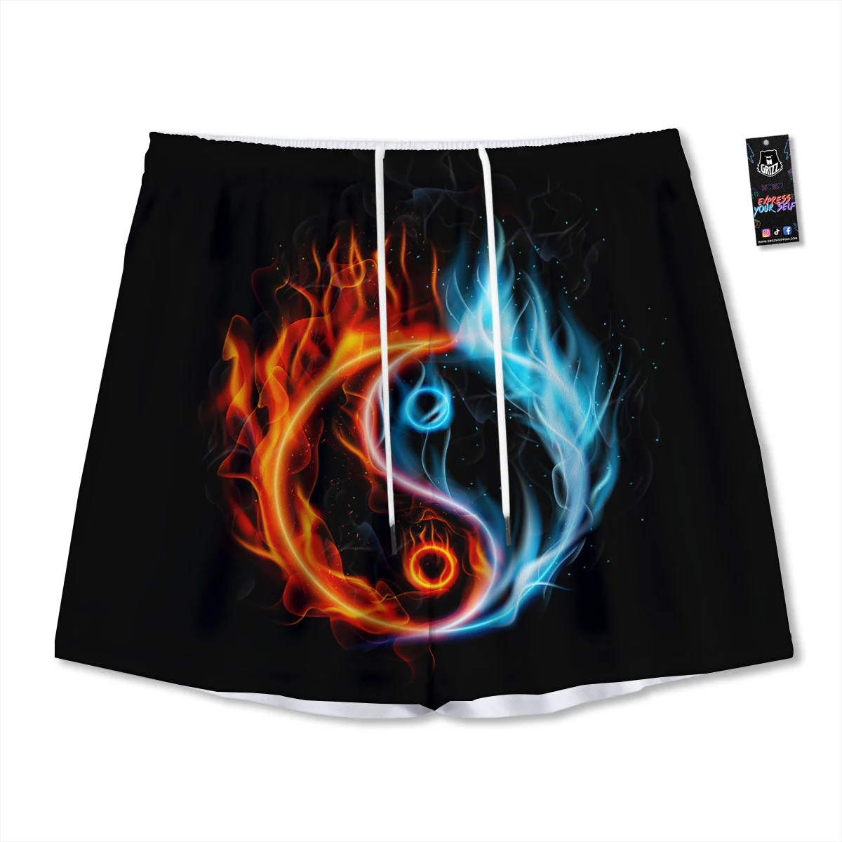 Yin Yang Flaming Print Mesh Shorts