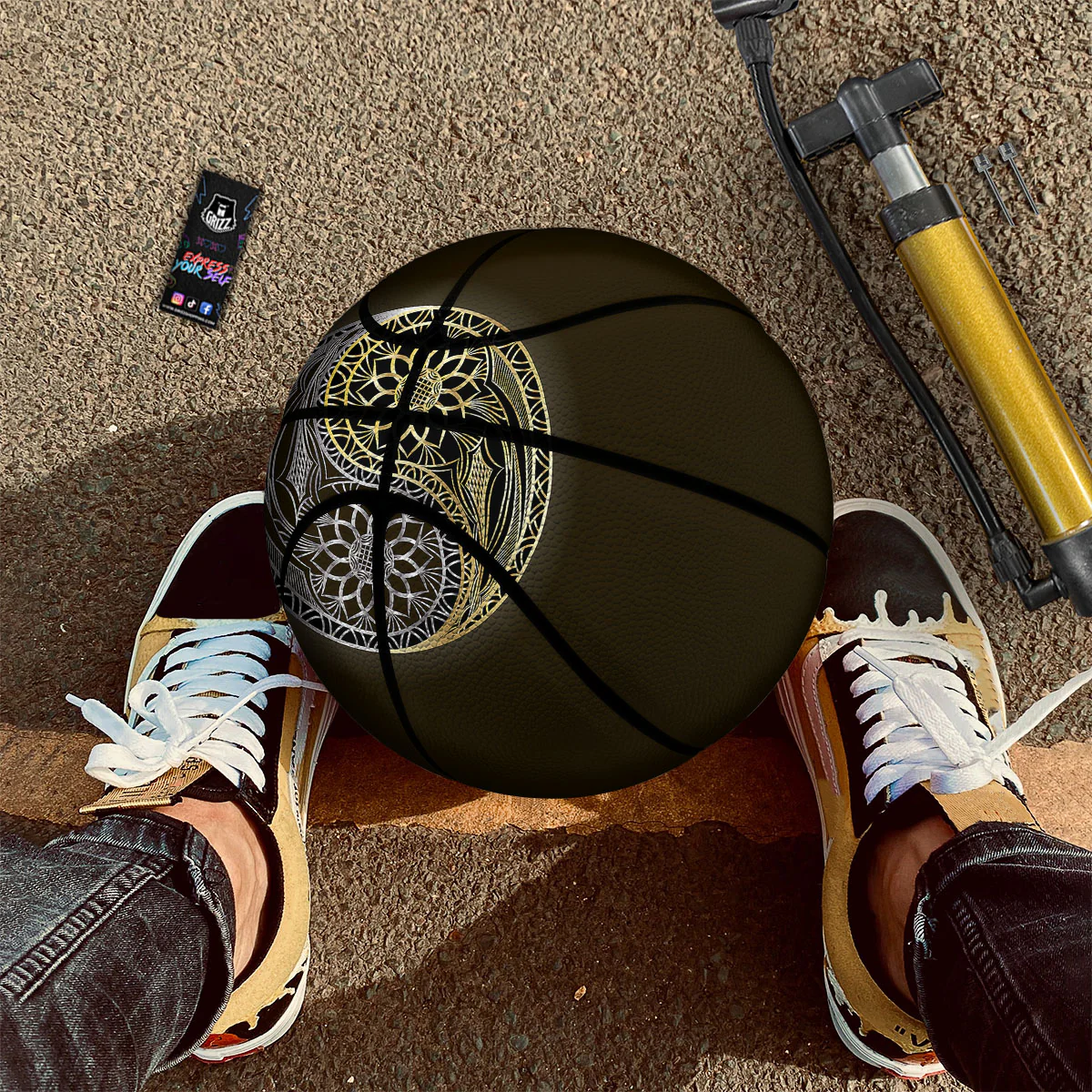 Yin Yang Flower Grey And Gold Print Basketball - Image 2