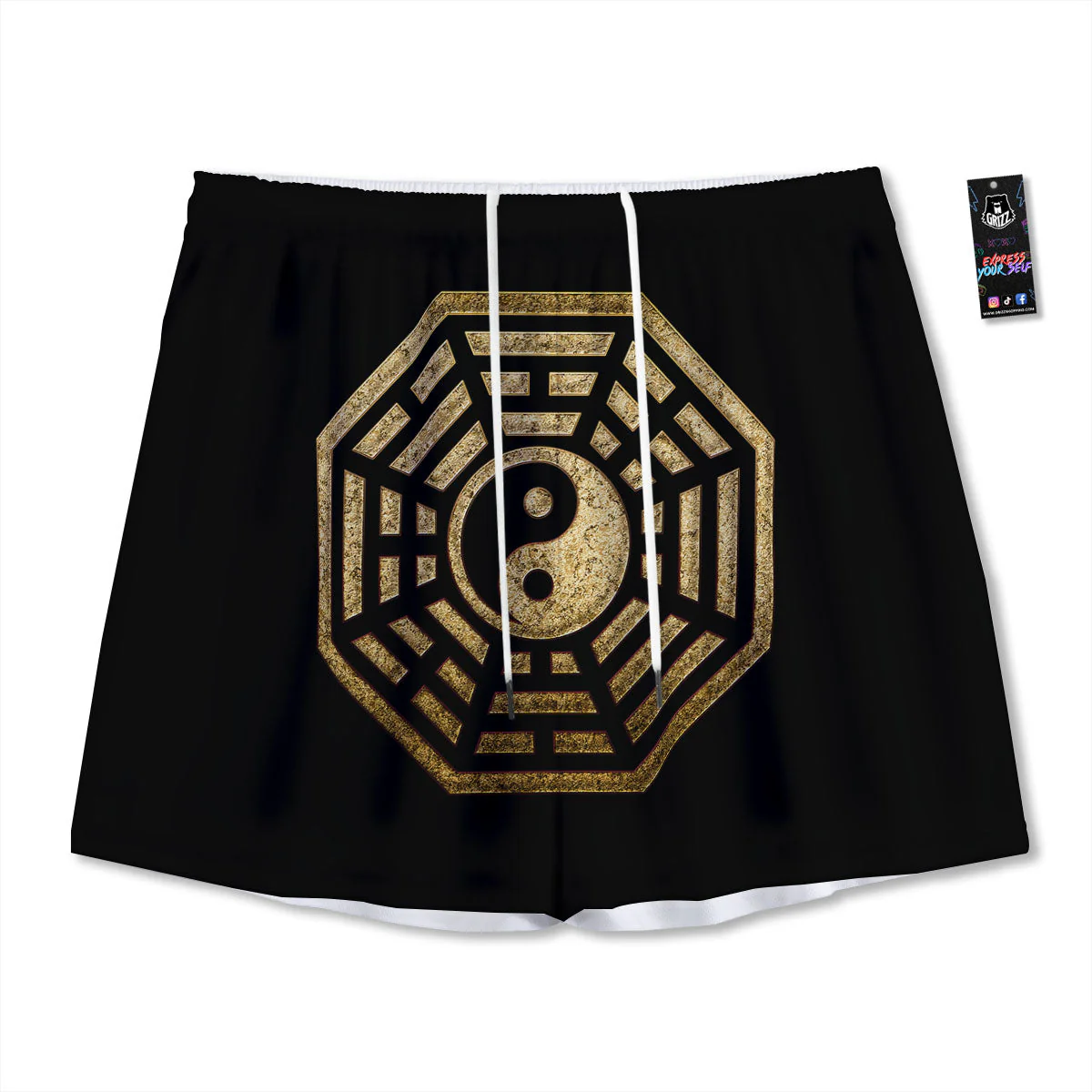 Yin Yang Gold Bagua Print Mesh Shorts