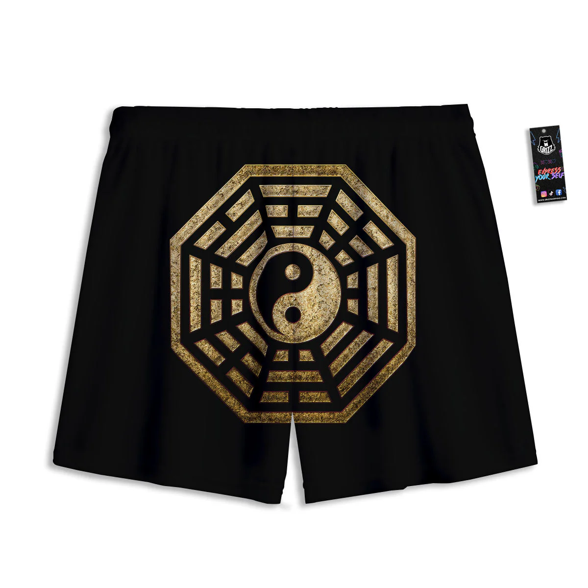 Yin Yang Gold Bagua Print Mesh Shorts - Image 2
