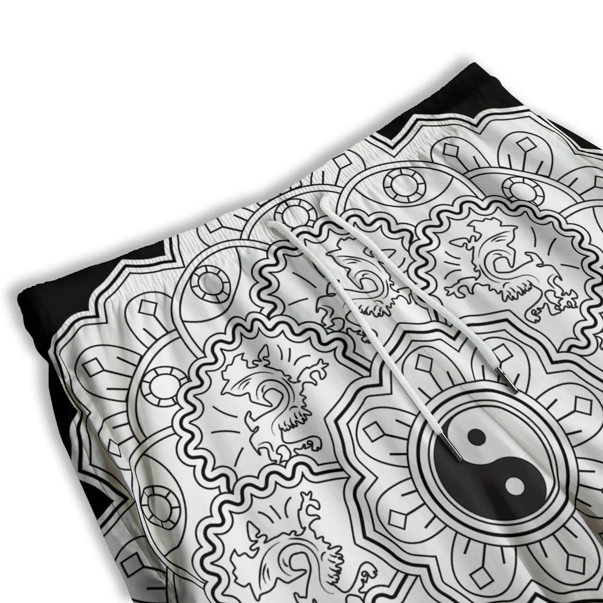 Yin Yang Mandala White And Black Print Men's Athletic Shorts - Image 3