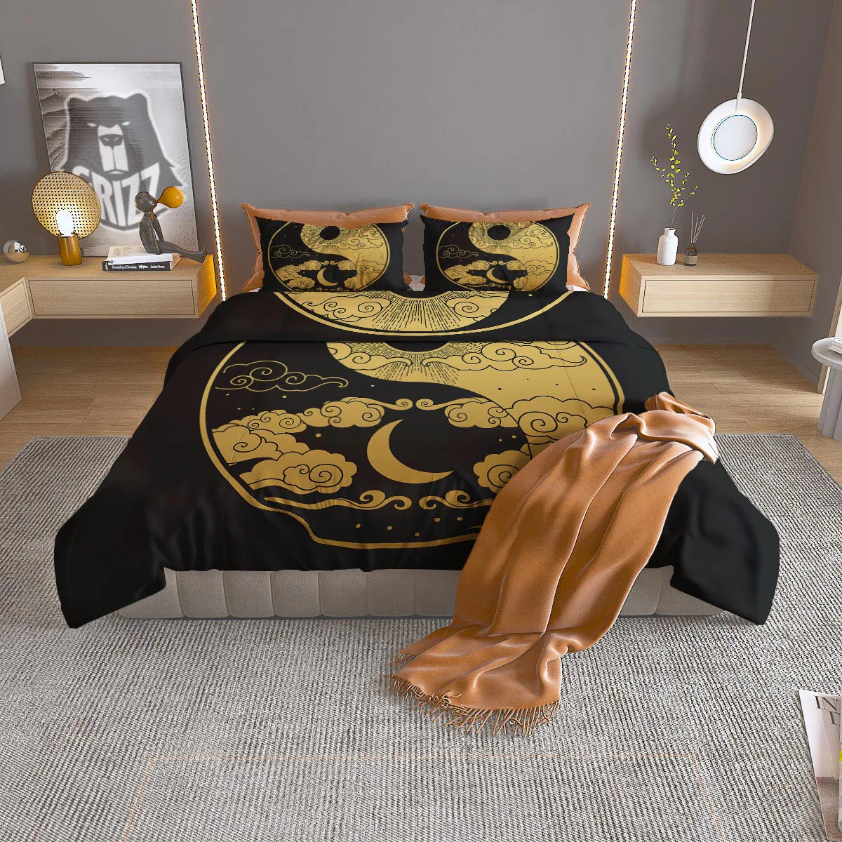 Yin Yang Moon And Sun Print Duvet Cover Bedding Set
