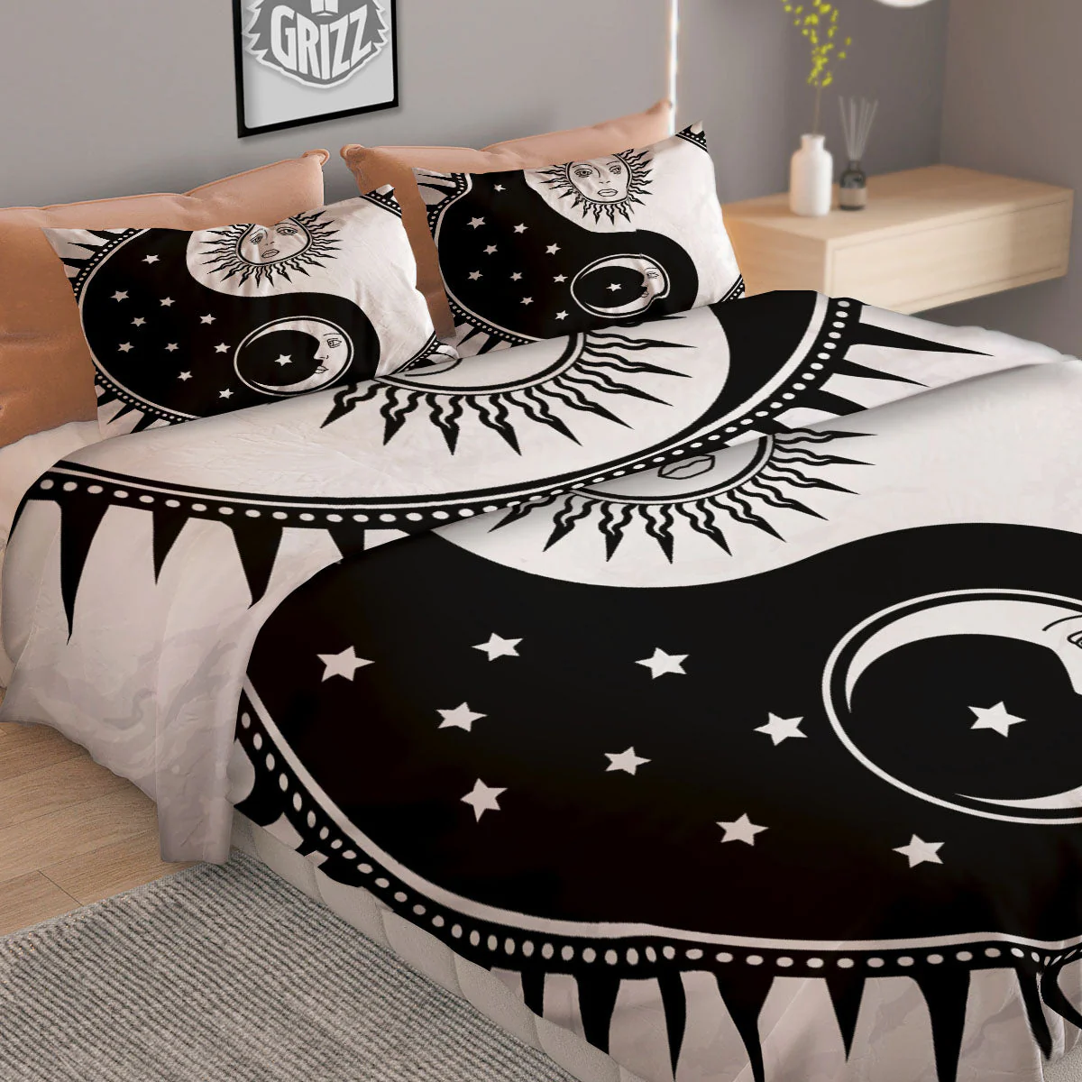 Yin Yang Sun White And Black Print Duvet Cover Bedding Set - Image 2