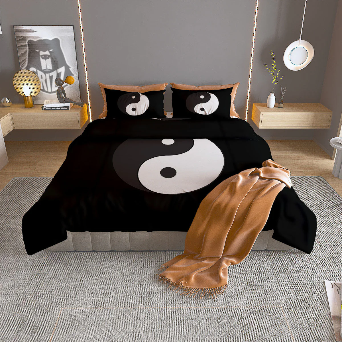 Yin Yang Symbol White And Black Print Duvet Cover Bedding Set