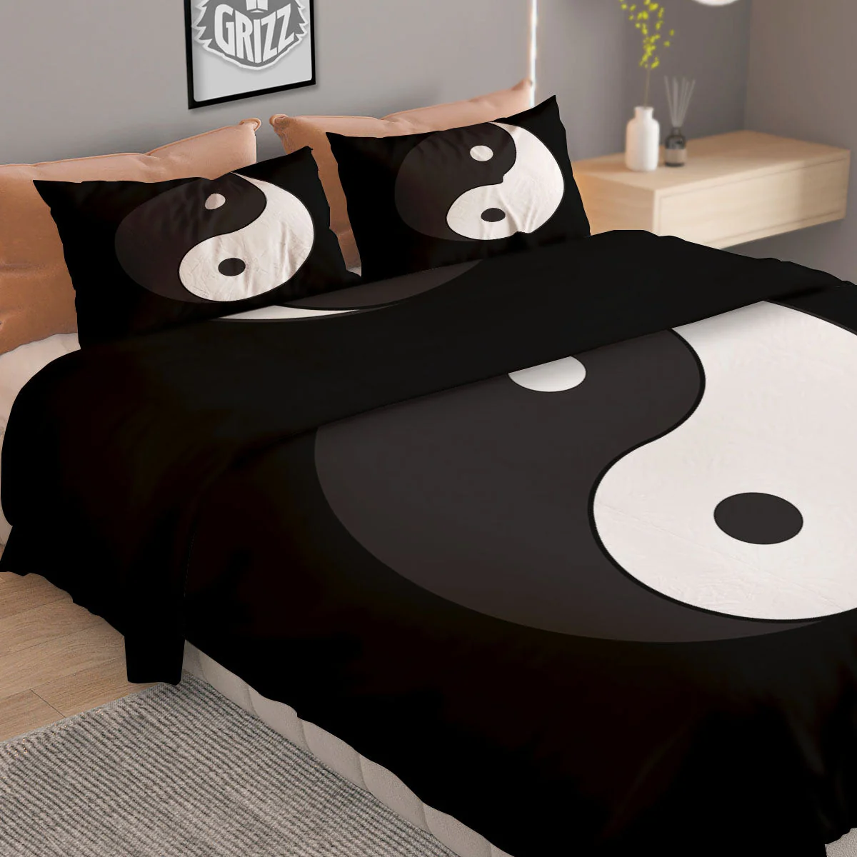 Yin Yang Symbol White And Black Print Duvet Cover Bedding Set - Image 2