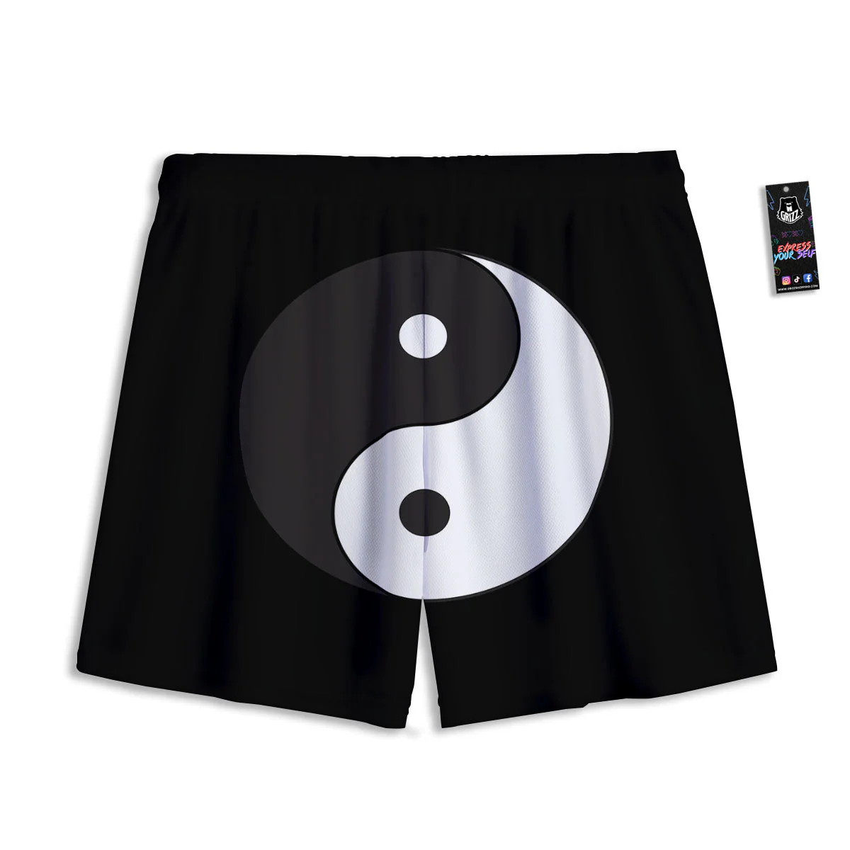 Yin Yang Symbol White And Black Print Mesh Shorts - Image 2